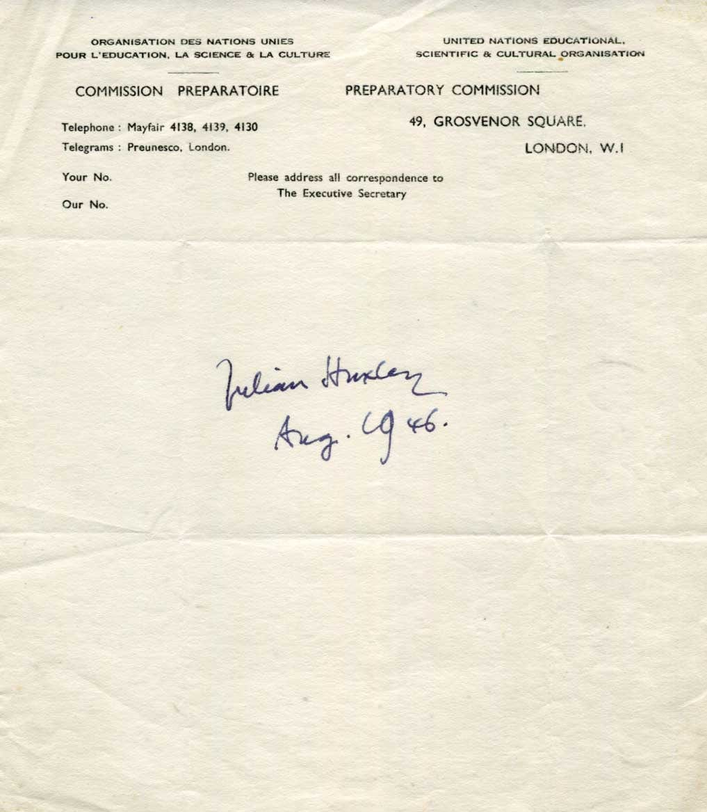 Julian S. Huxley Autograph