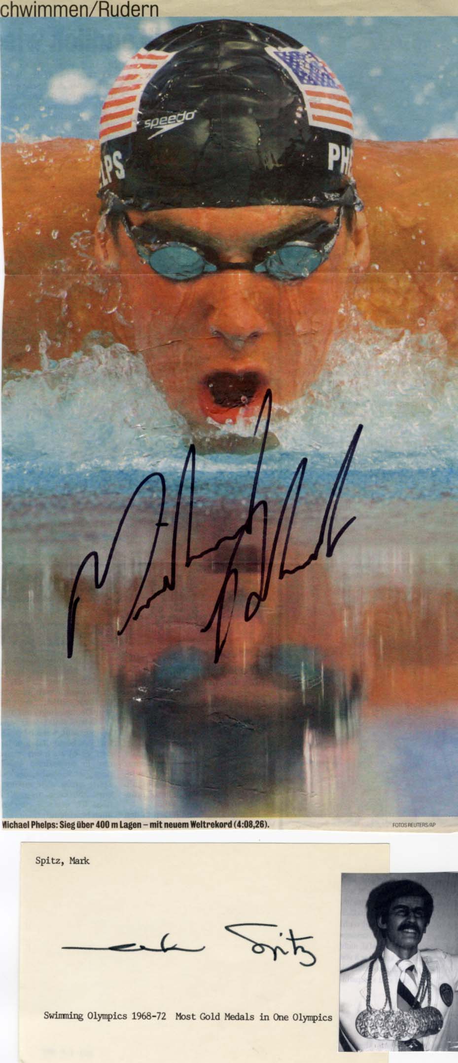 Michael & Mark Phelps & Spitz Autograph Autogramm | ID 14836016218493