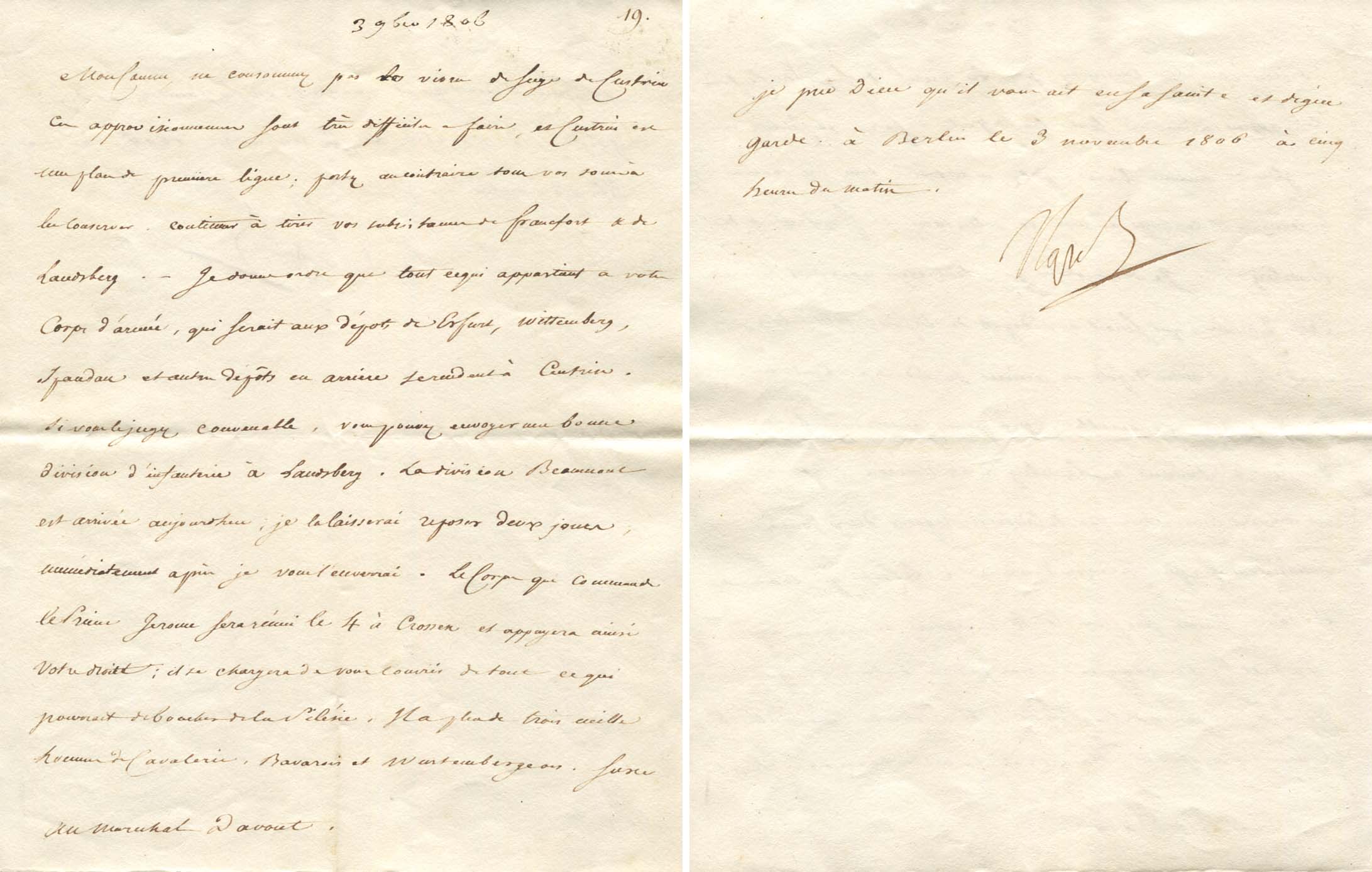 LOUIS NICOLAS DAVOUT (1770-1823) Autograph letter signed to his