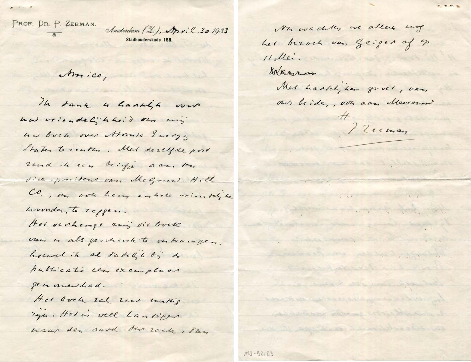 Pieter Zeeman Autograph Autogramm | ID 7964630614165