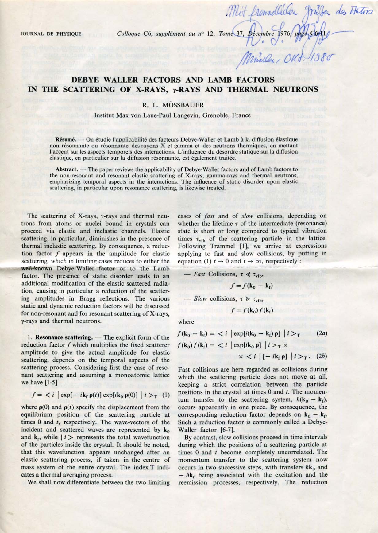 Rudolf Mößbauer Autograph Autogramm | ID 8141288734869