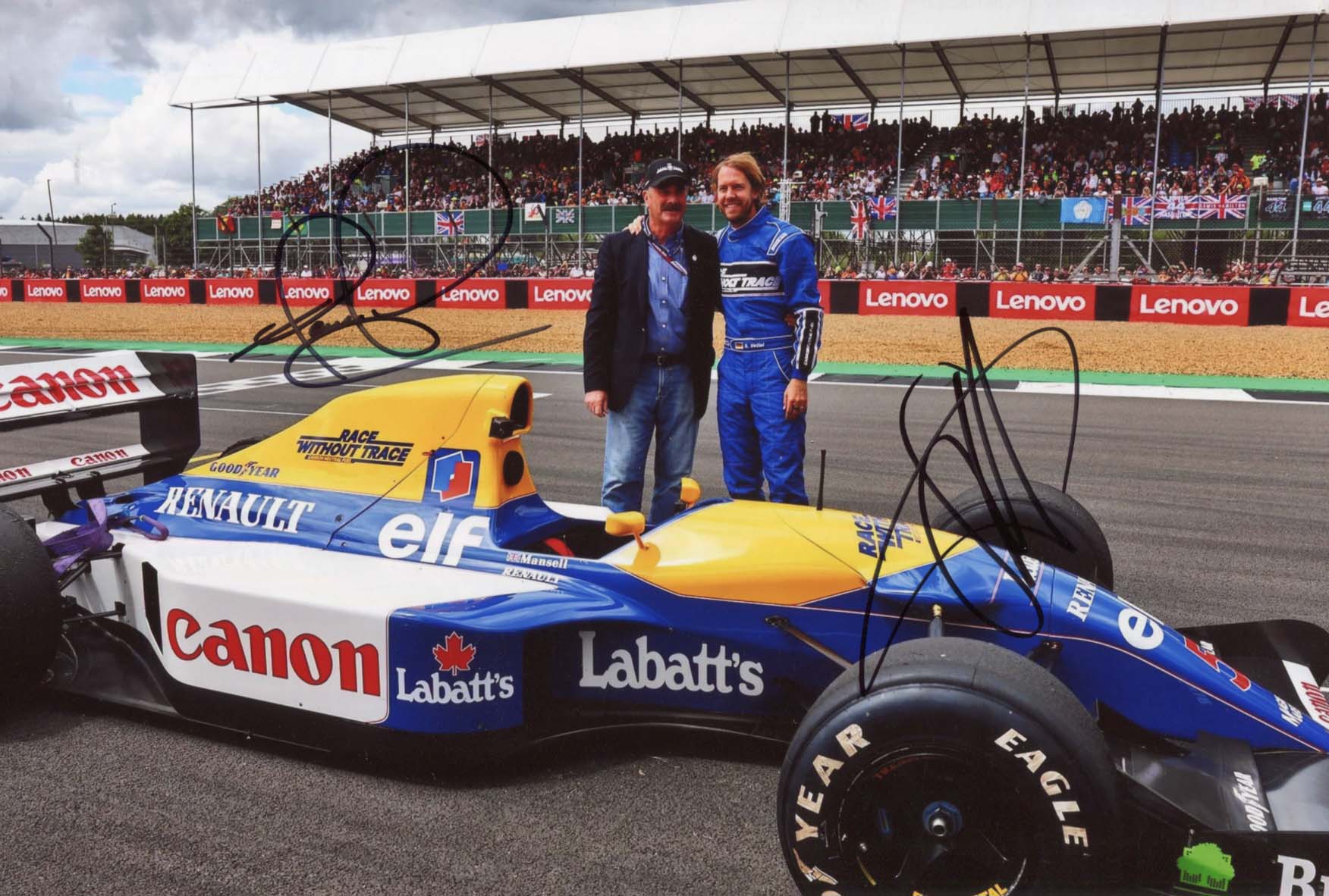 Sebastian &amp; Nigel  Vettel &amp; Mansell Autograph Autogramm | ID 7984687775893