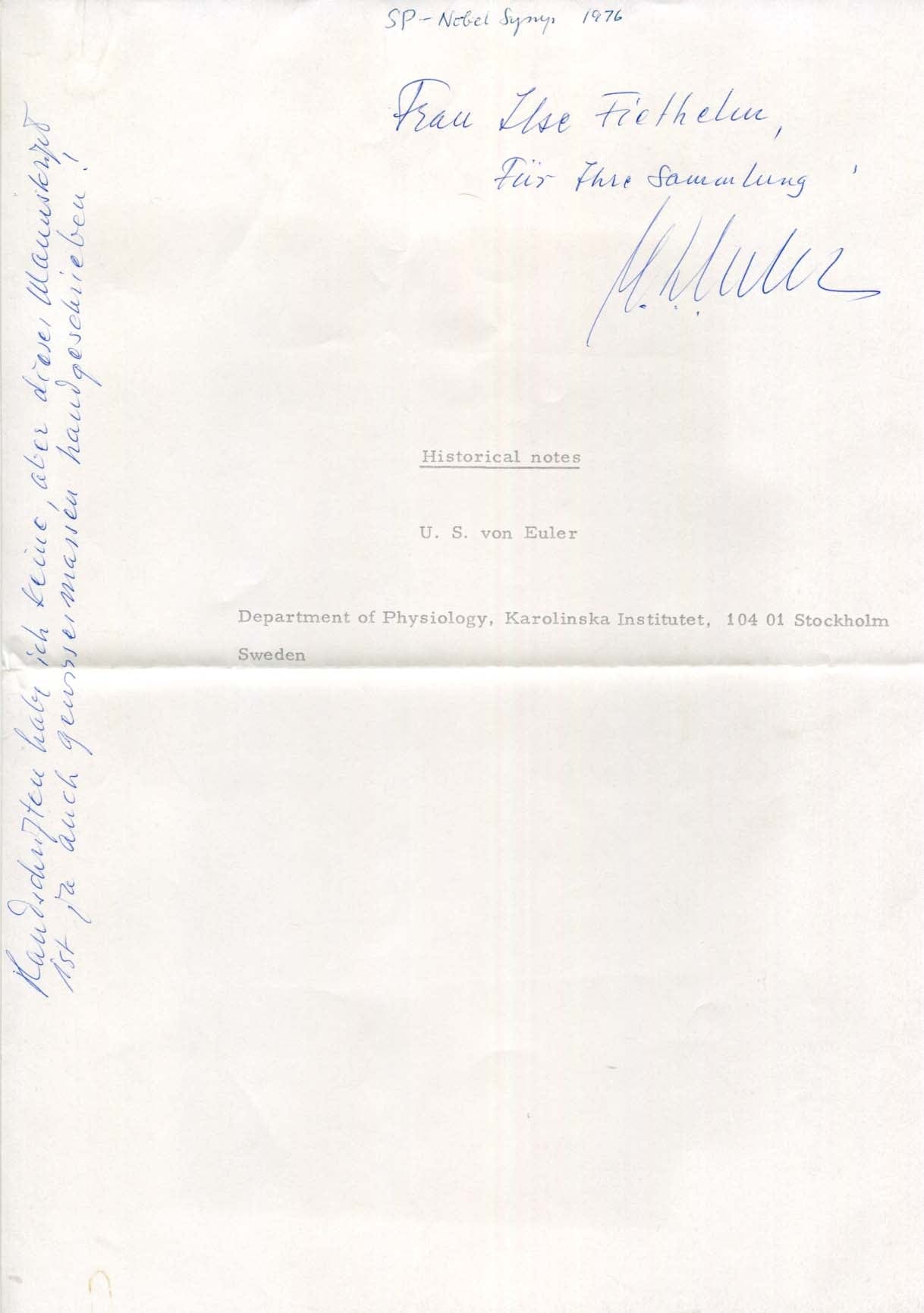 Ulf von Euler Autograph Autogramm | ID 8326041632917