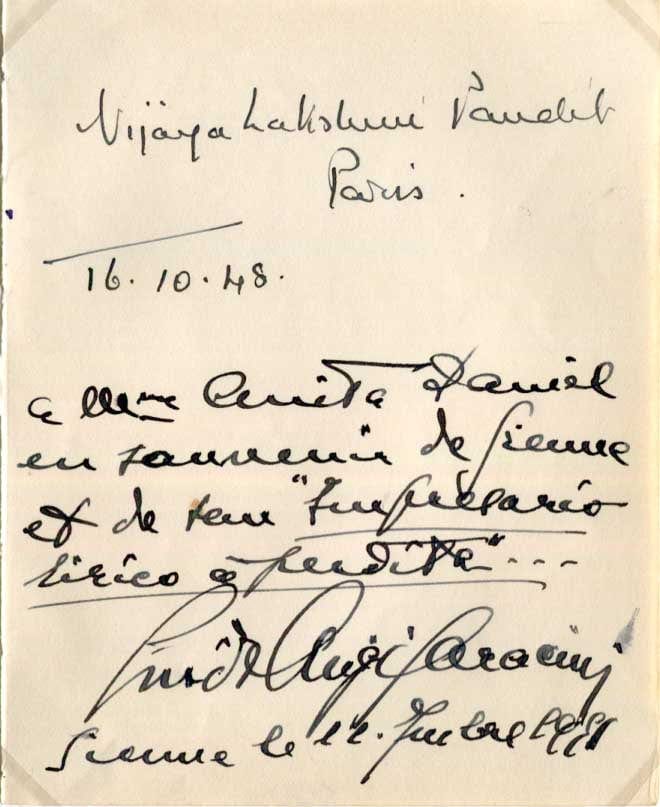 Vijaya Lakshmi Pandit Autograph