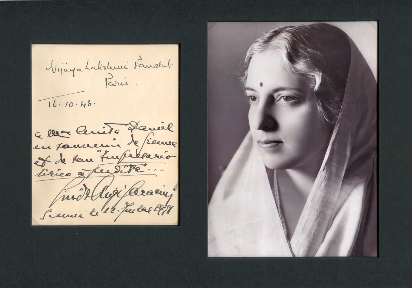 Vijaya Lakshmi Pandit Autograph
