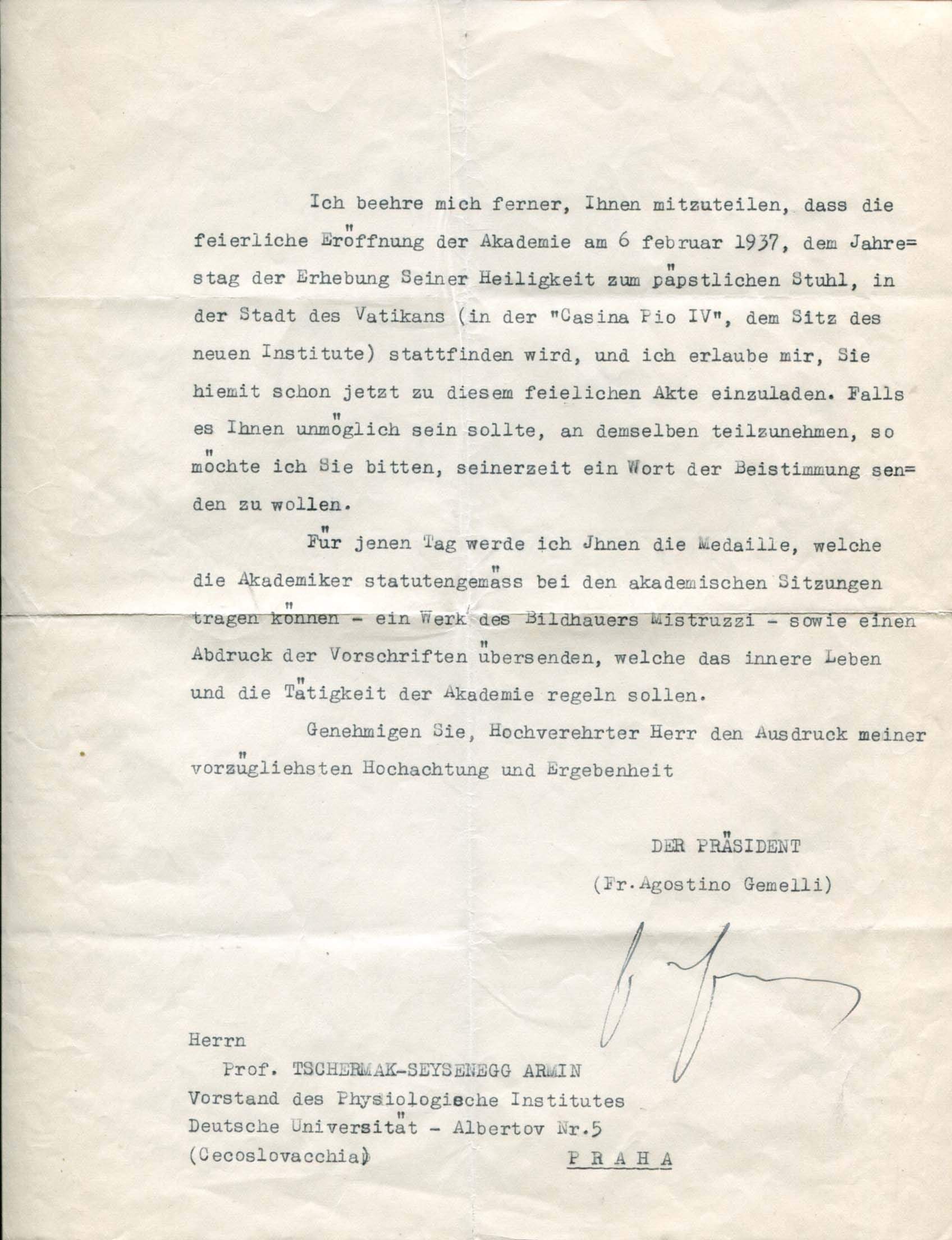 Gemelli, Agostino autograph