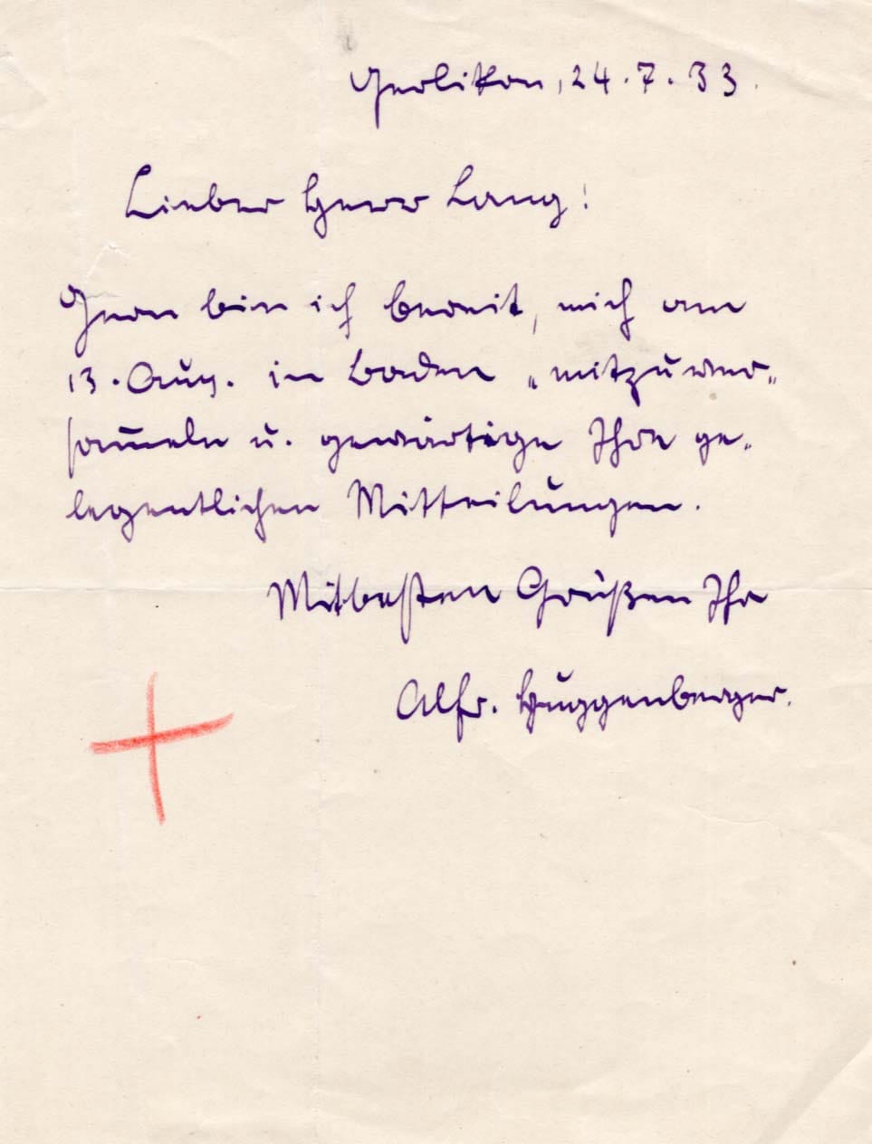 Alfred Huggenberger Autograph