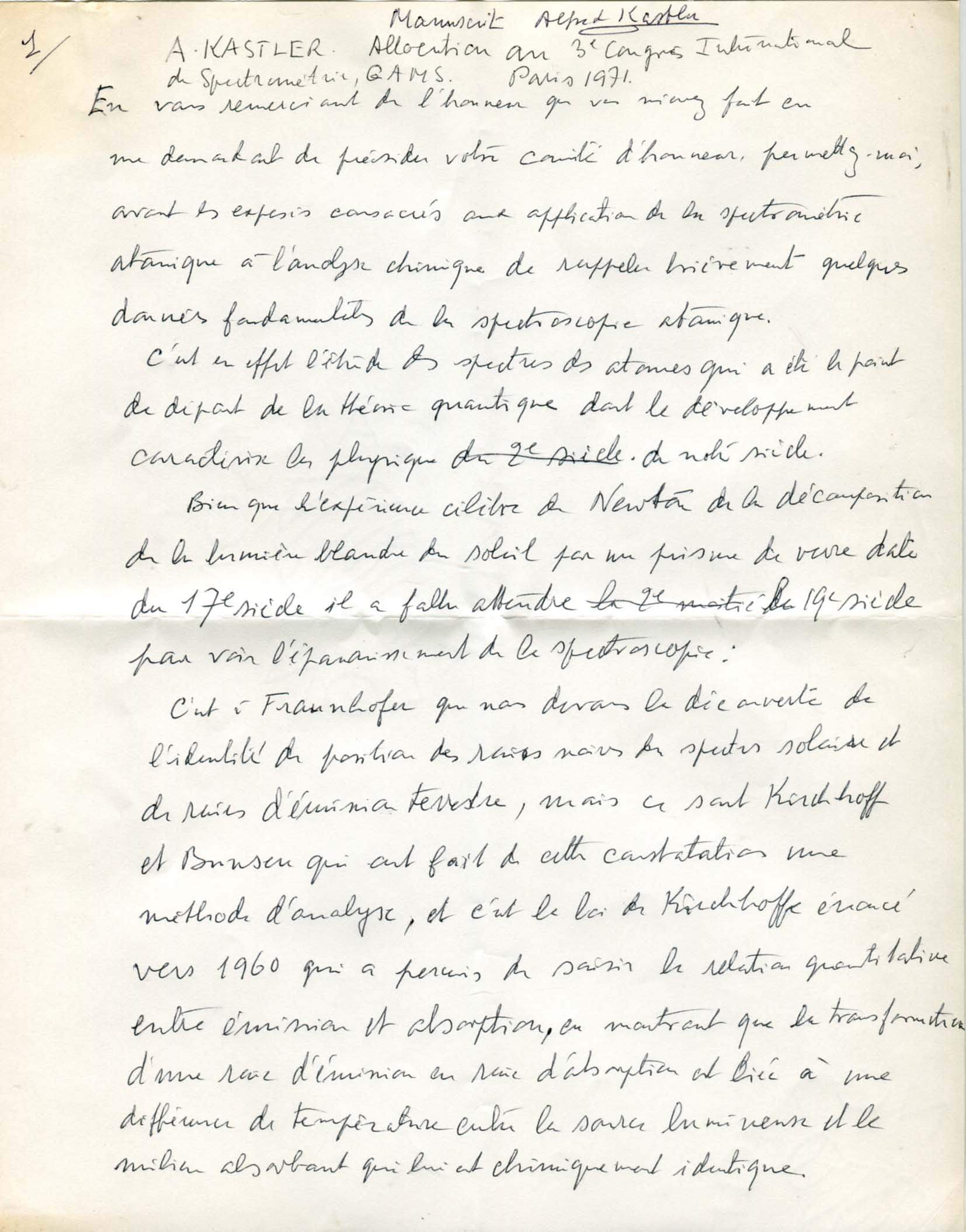 Kastler, Alfred autograph