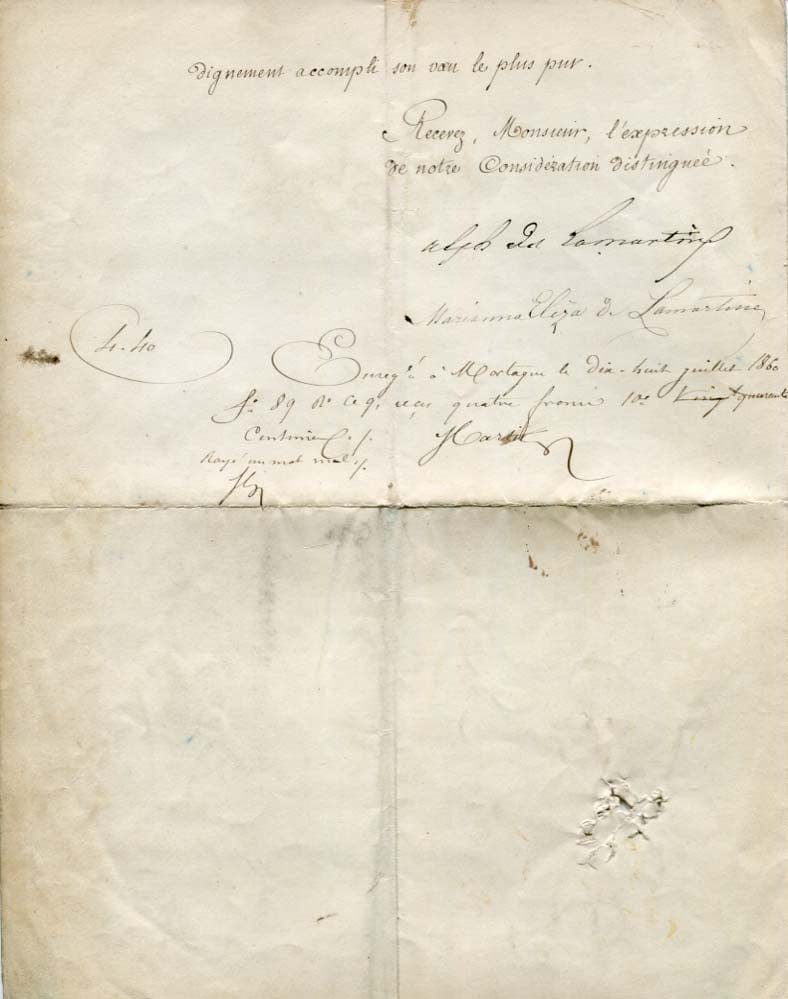 Alphonse de Lamartine Autograph