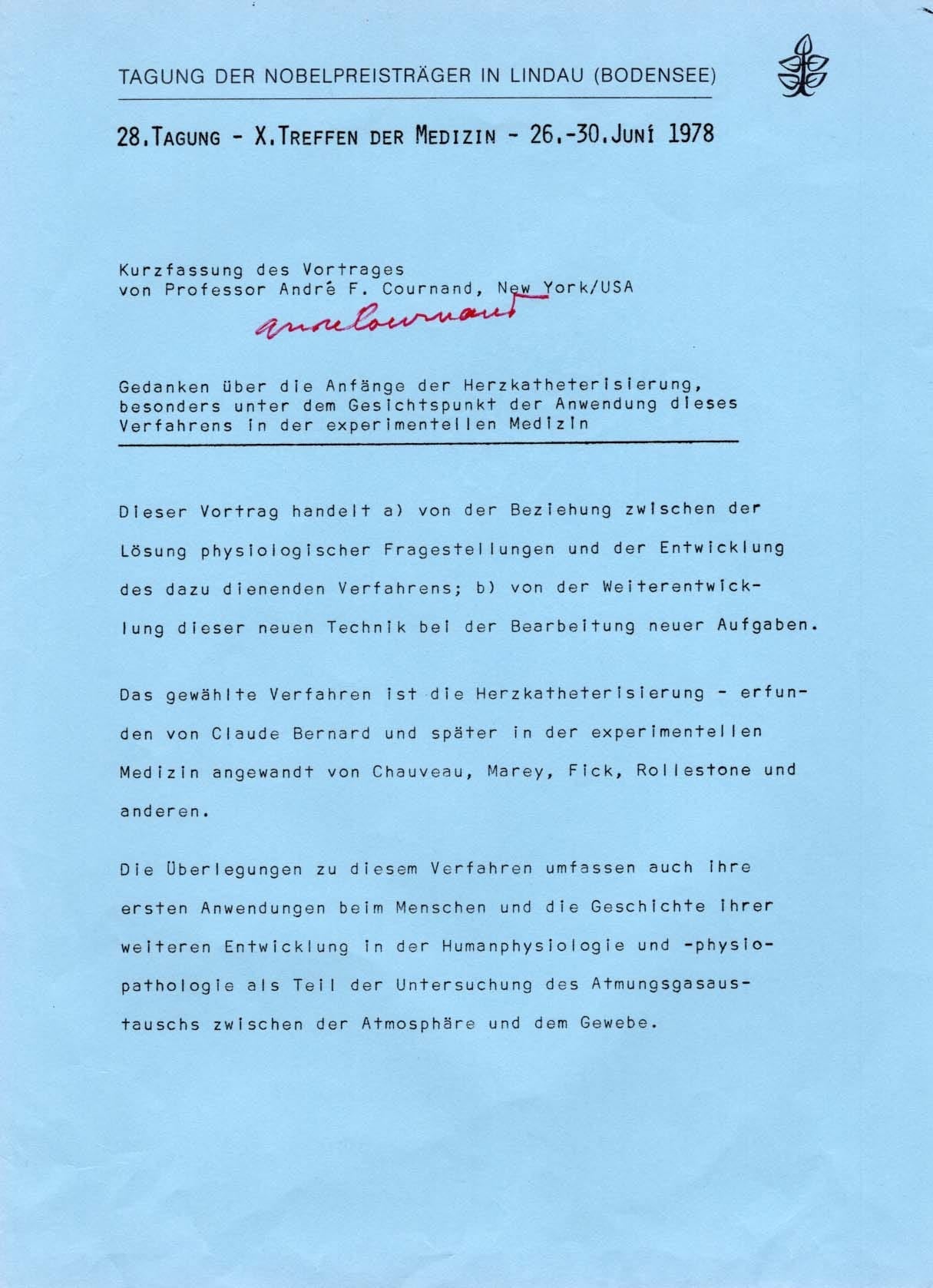 Andre Frederic Cournand Autograph