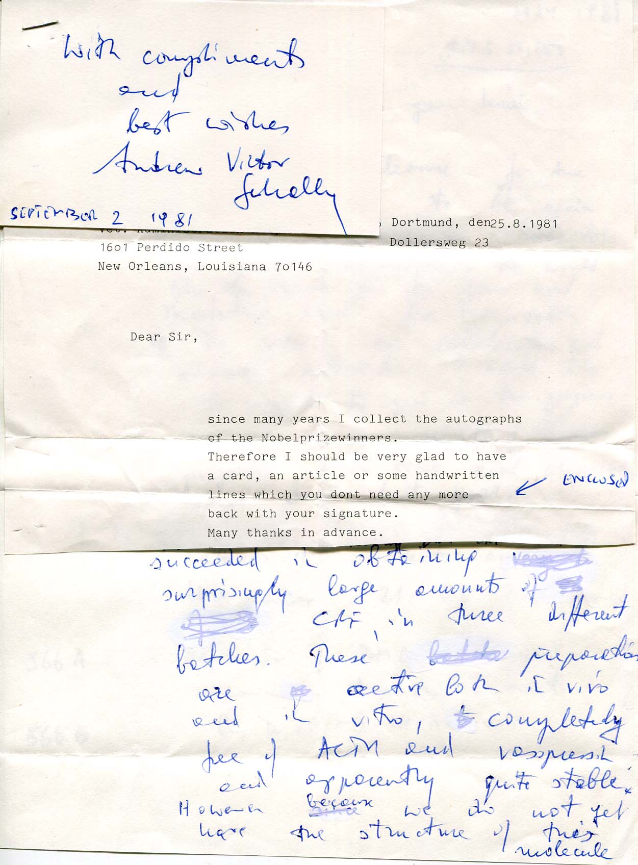 Andrew Victor Schally Autograph Autogramm | ID 6924284002453