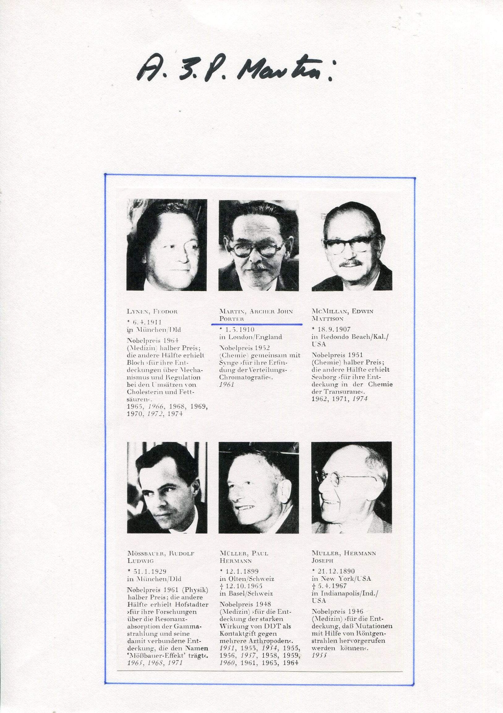 Martin, Archer J. P. autograph