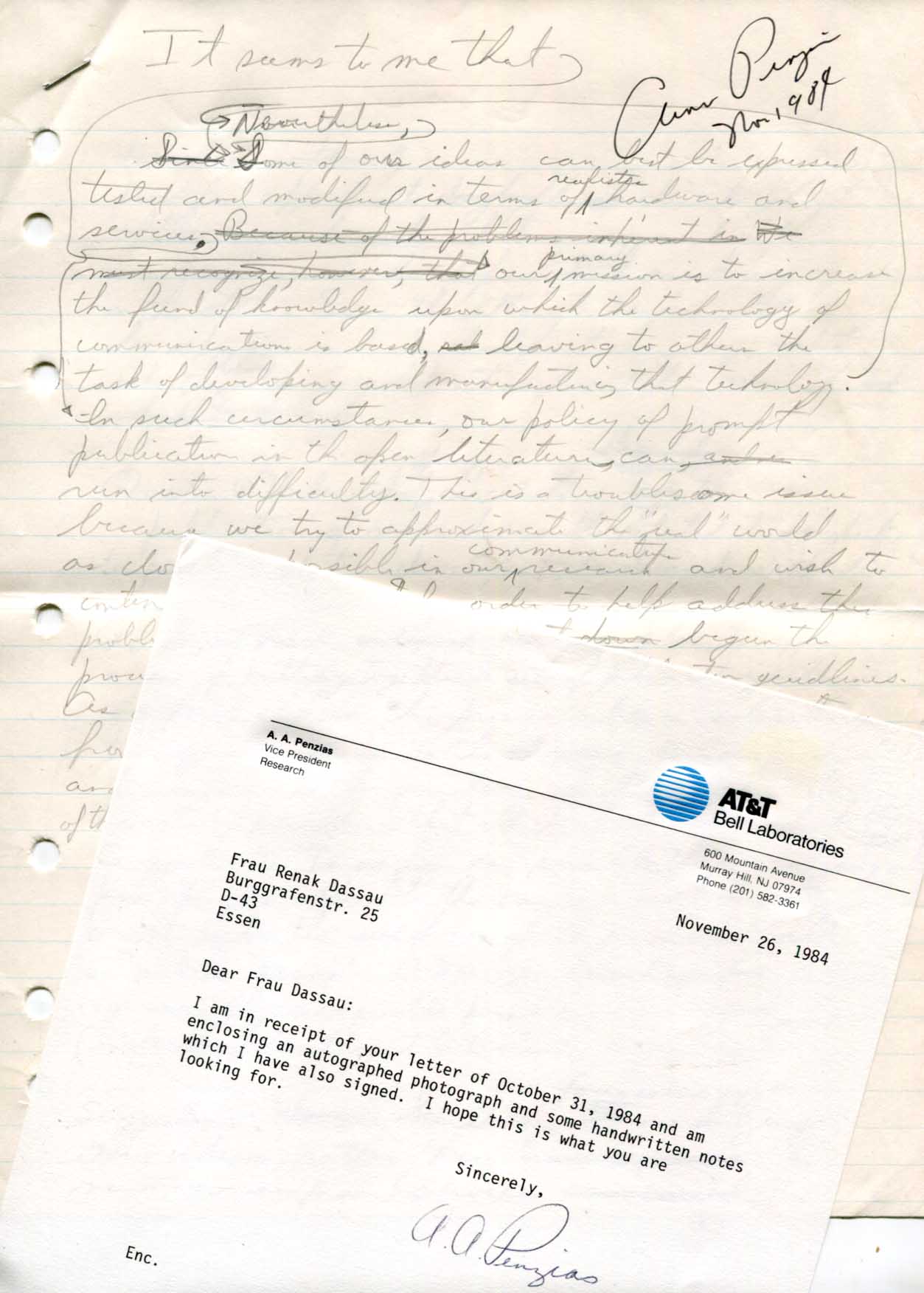 Arno Allan Penzias Autograph Autogramm | ID 7837243342997