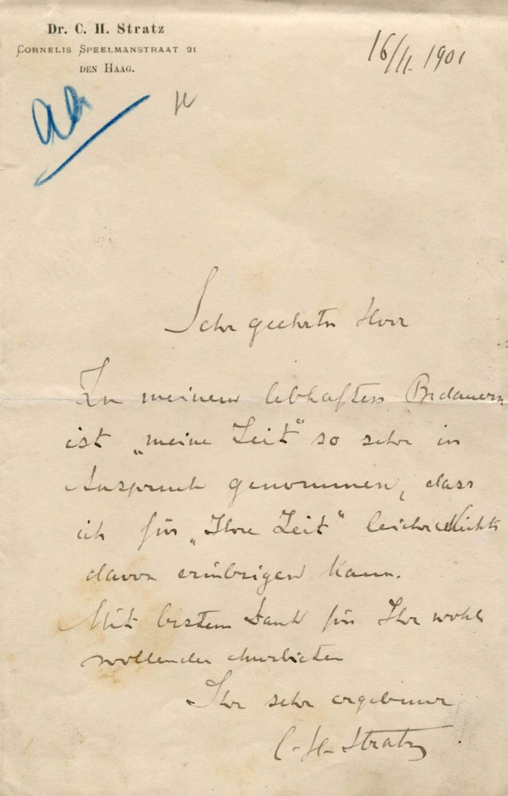 Stratz, Carl Heinrich autograph