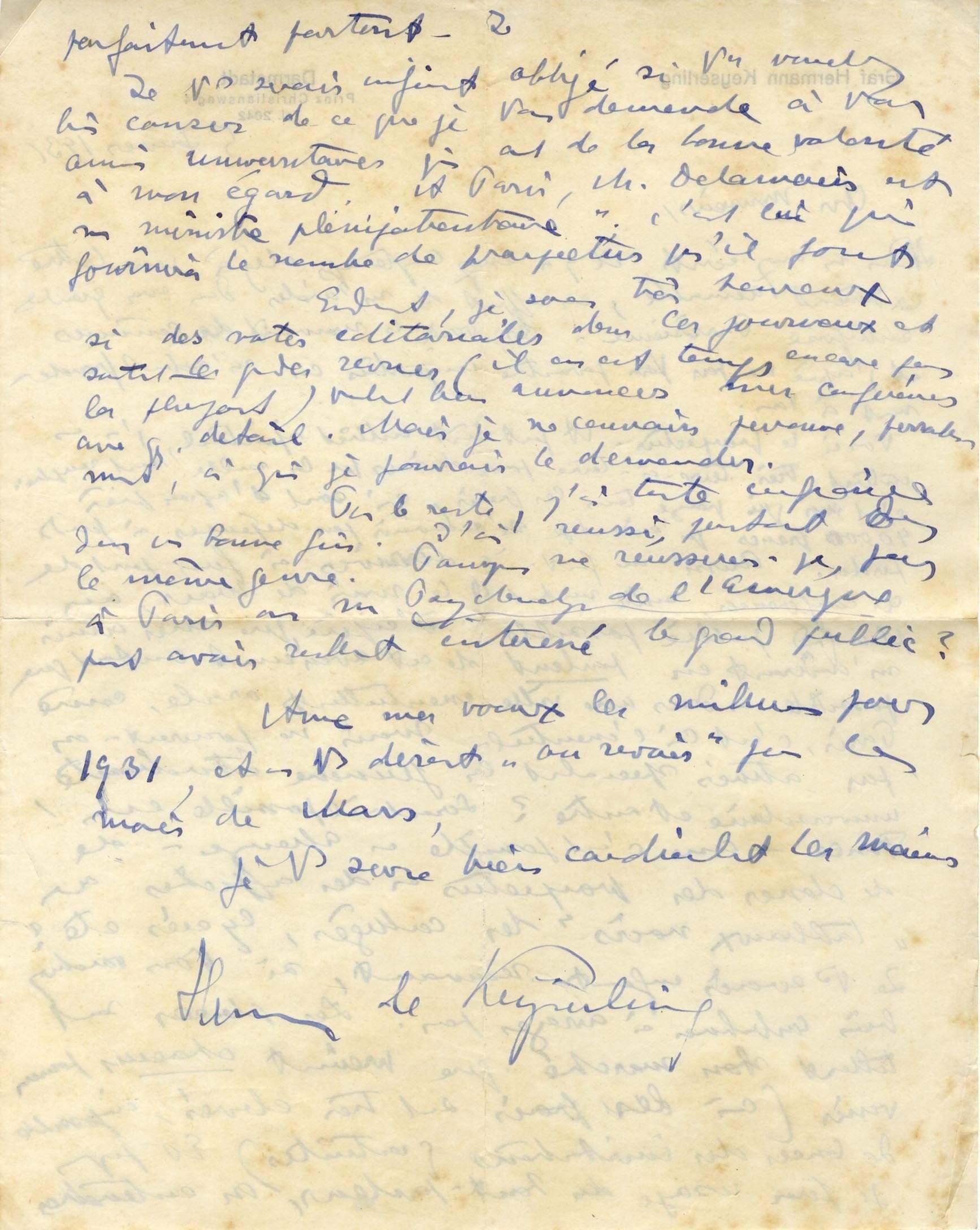 von Keyserling, Hermann autograph