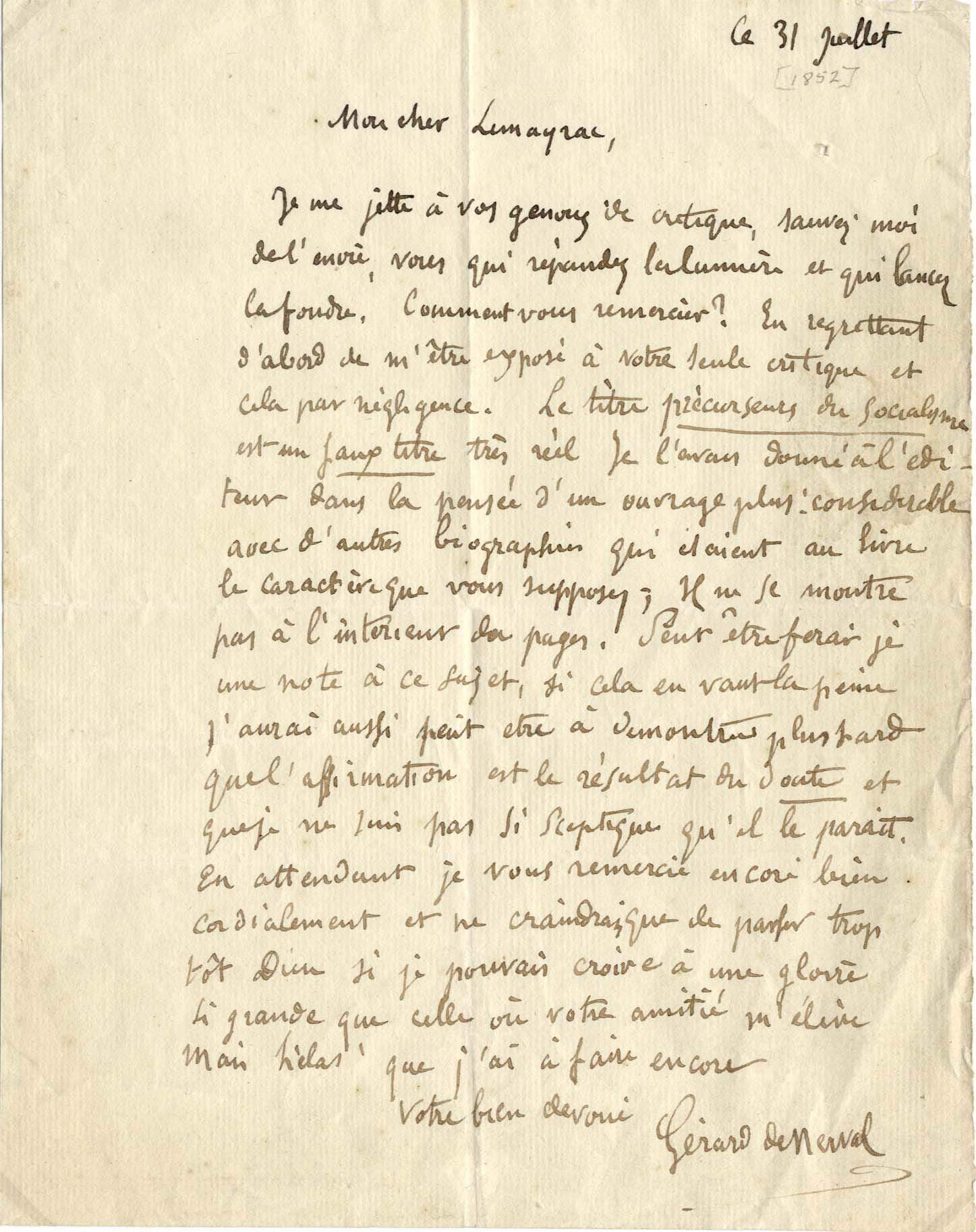 Nerval, Gérard de autograph