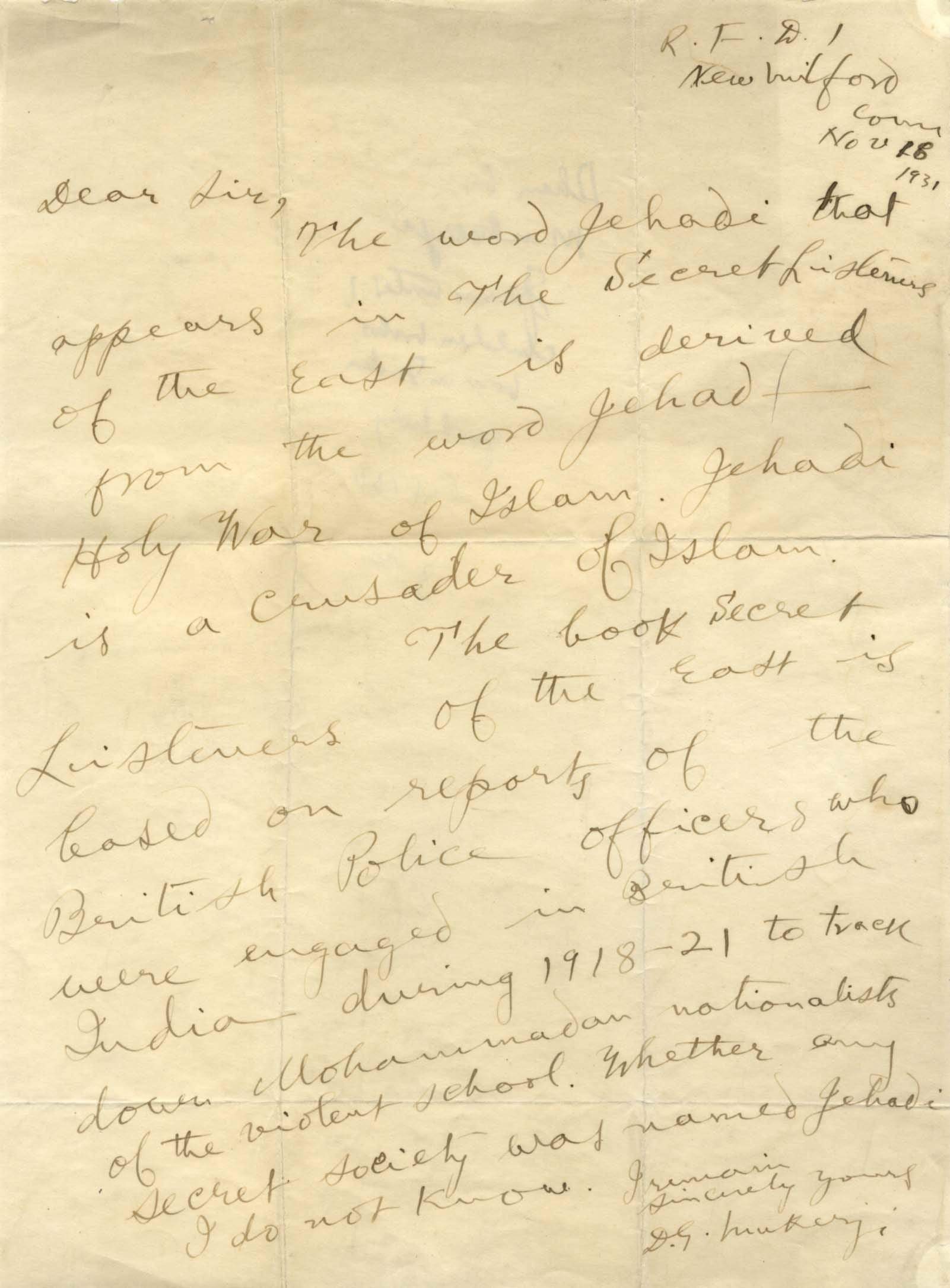 Mukerji, Dhan Gopal autograph