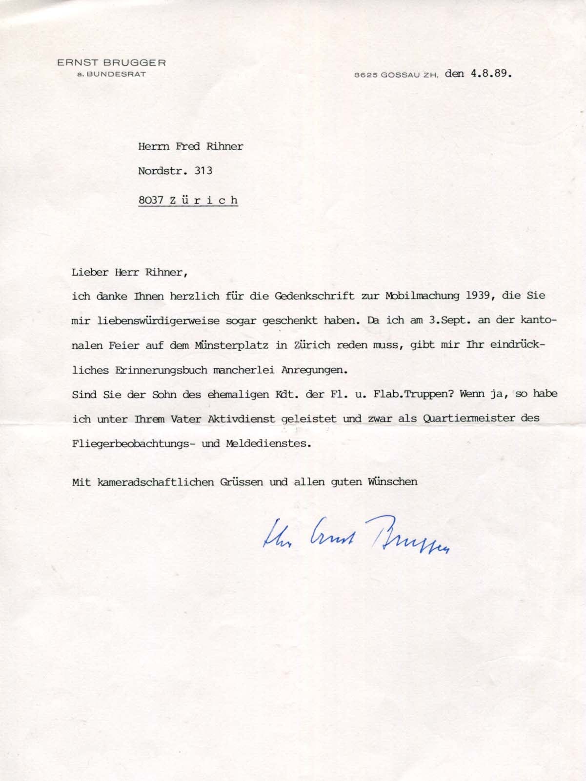 Ernst Brugger Autograph Autogramm | ID 7589774688405