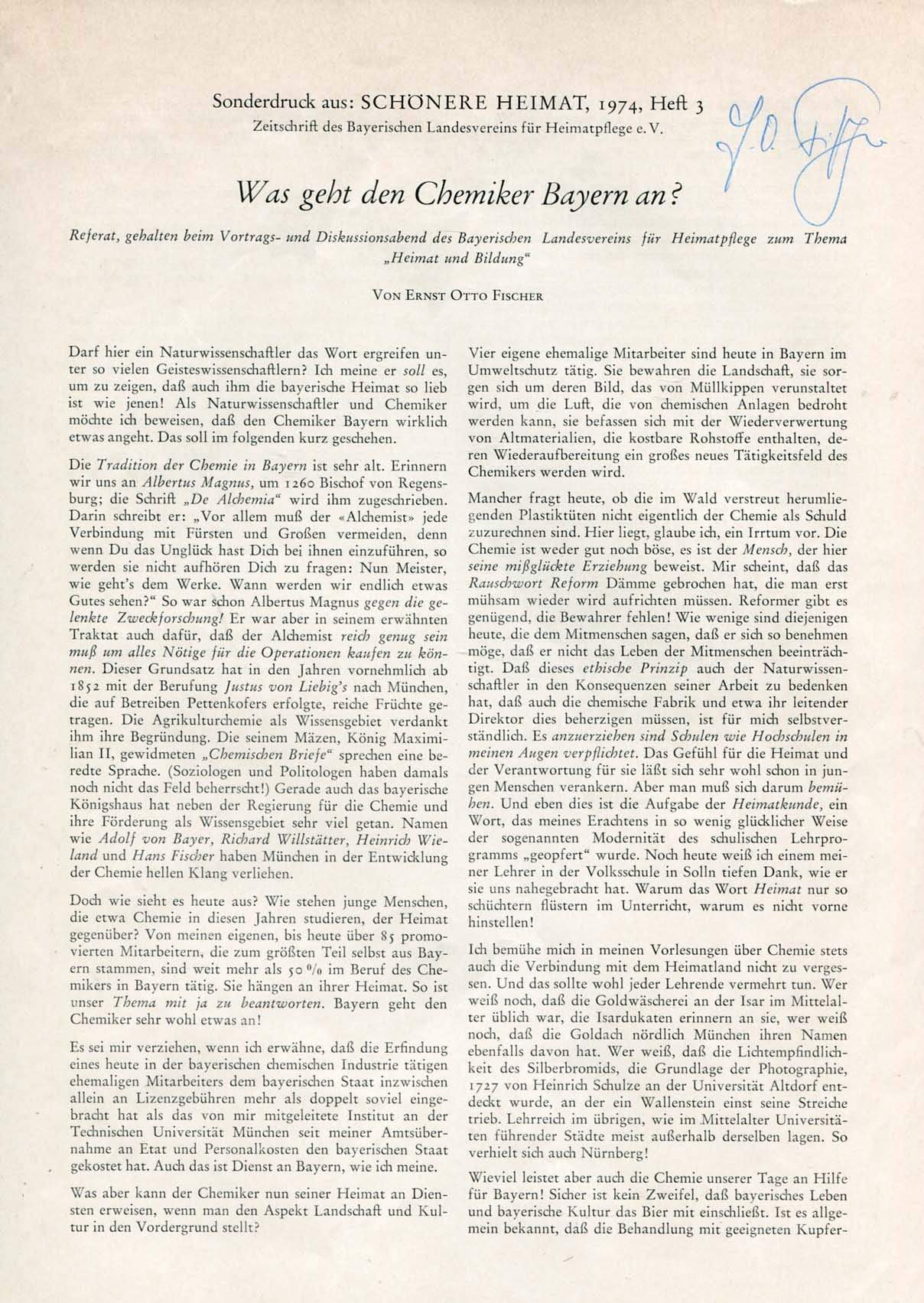 Fischer, Ernst Otto autograph