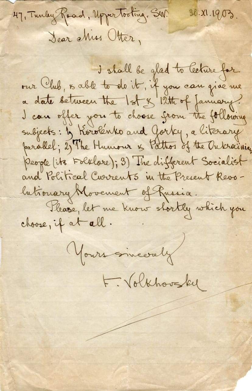 Volkhovsky, Feliks autograph