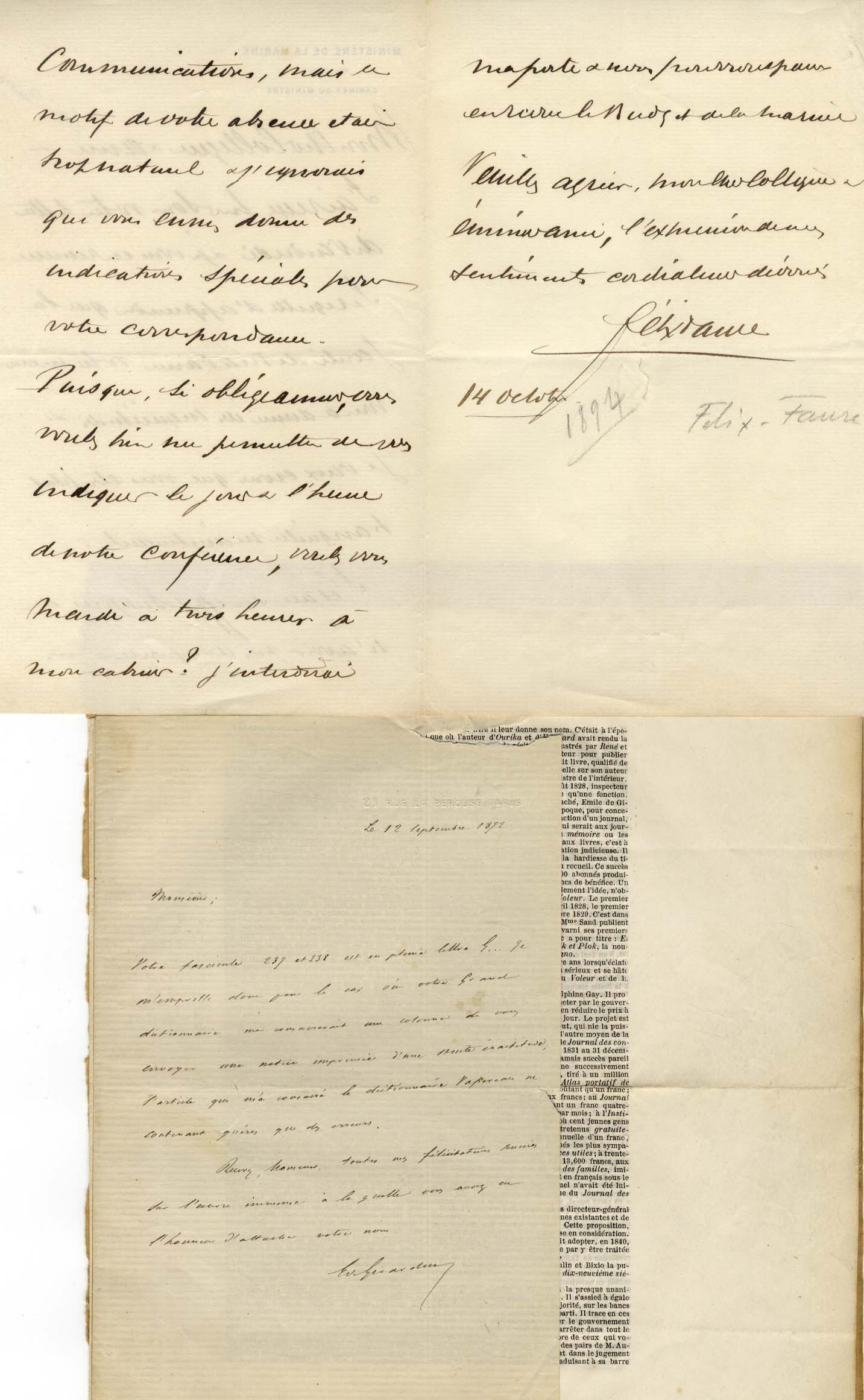 Félix François & Émile Faure & de Girardin Autograph Autogramm | ID 7865915670677