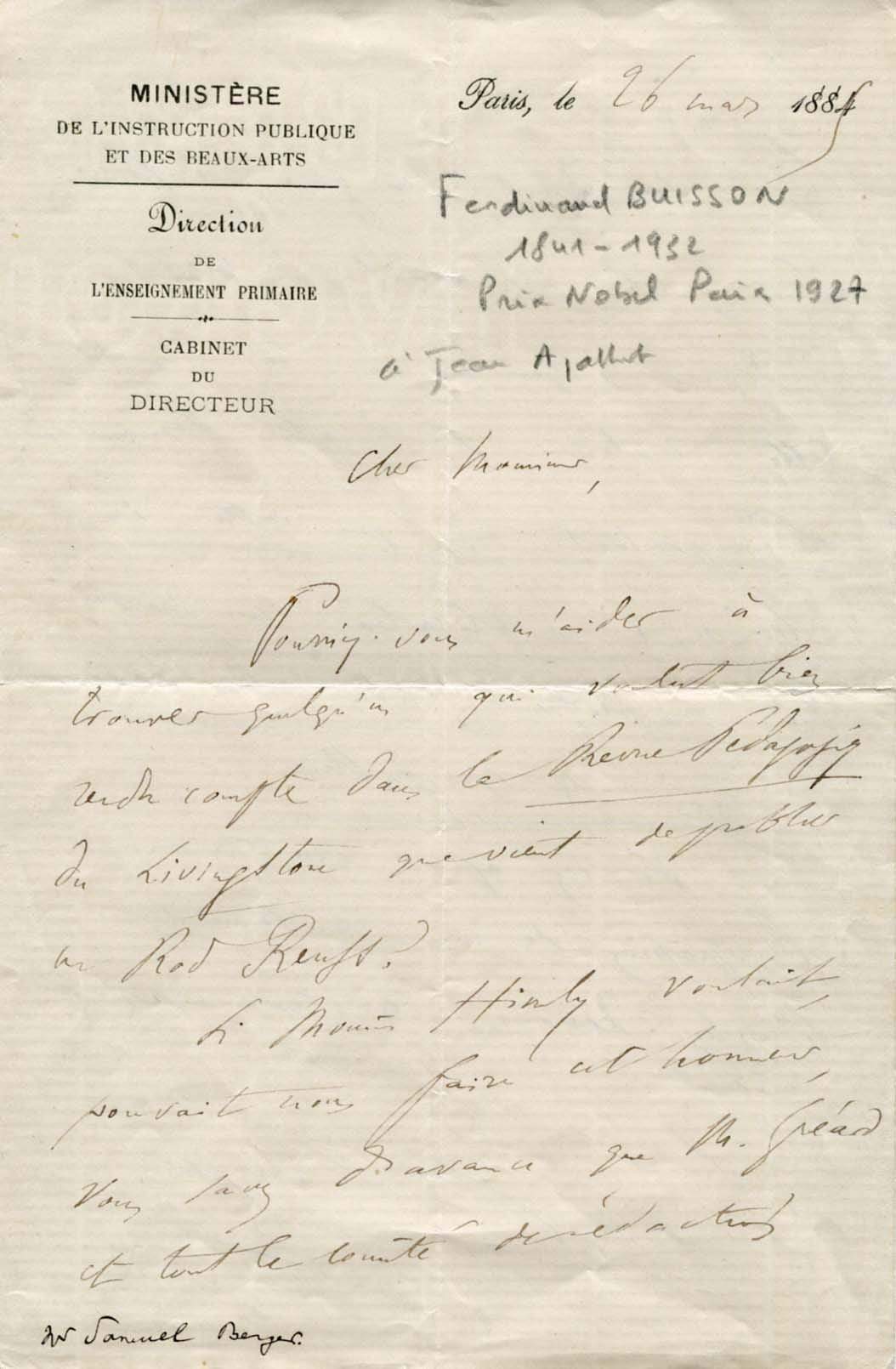 Buisson, Ferdinand autograph