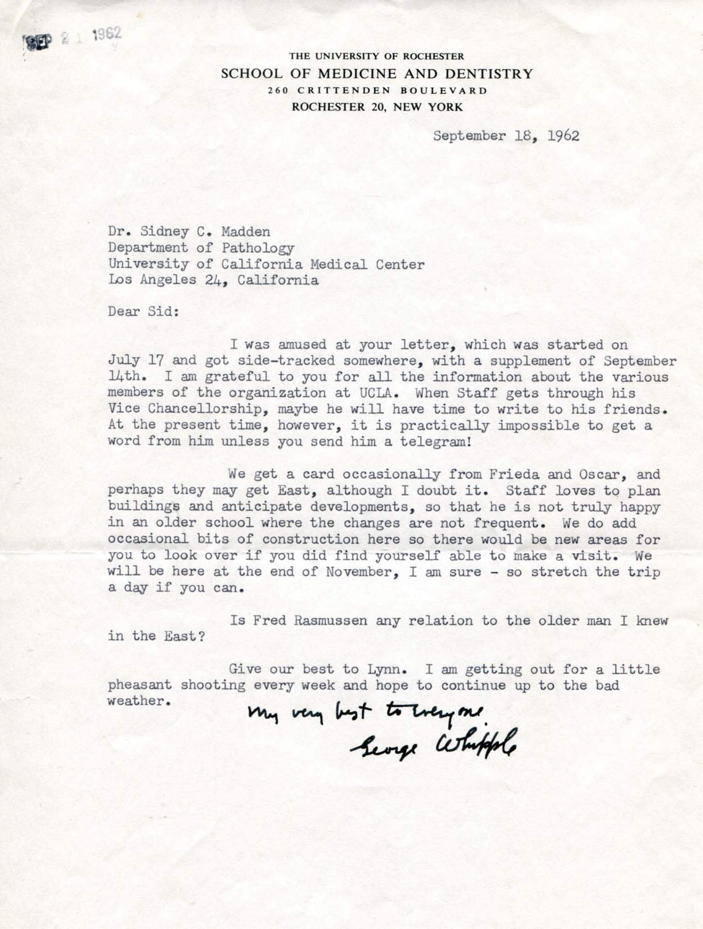 Whipple, Georg Hoyt autograph