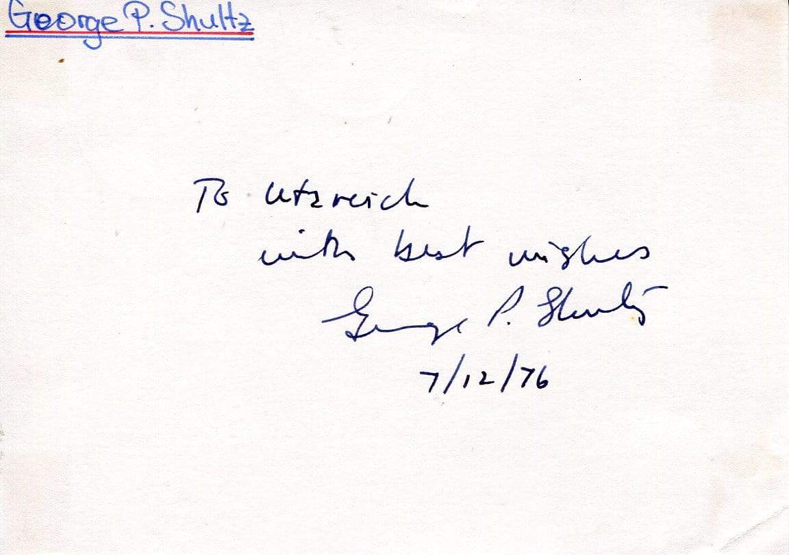Shultz, George Pratt autograph