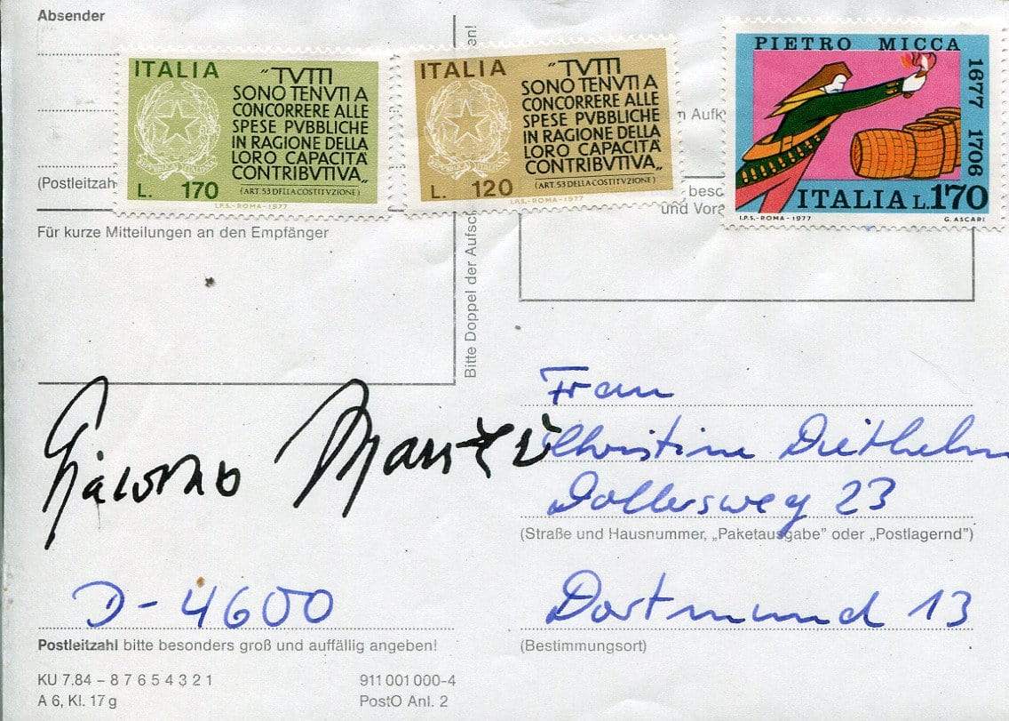 Manzù, Giacomo autograph
