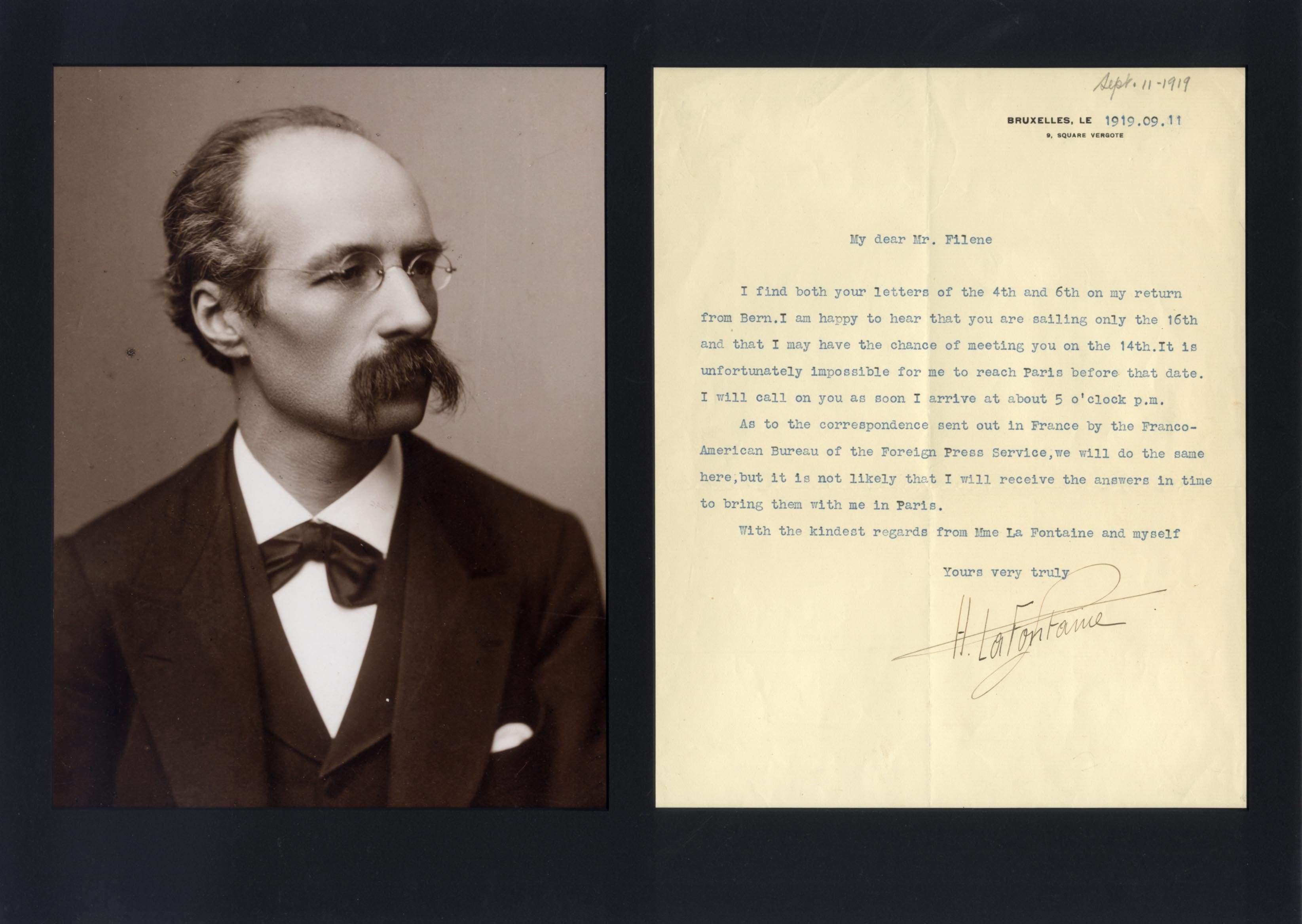 La Fontaine, Henri autograph