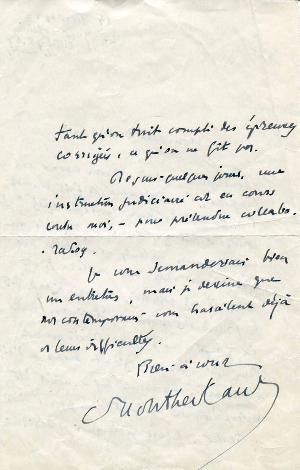 de Montherlant, Henry autograph