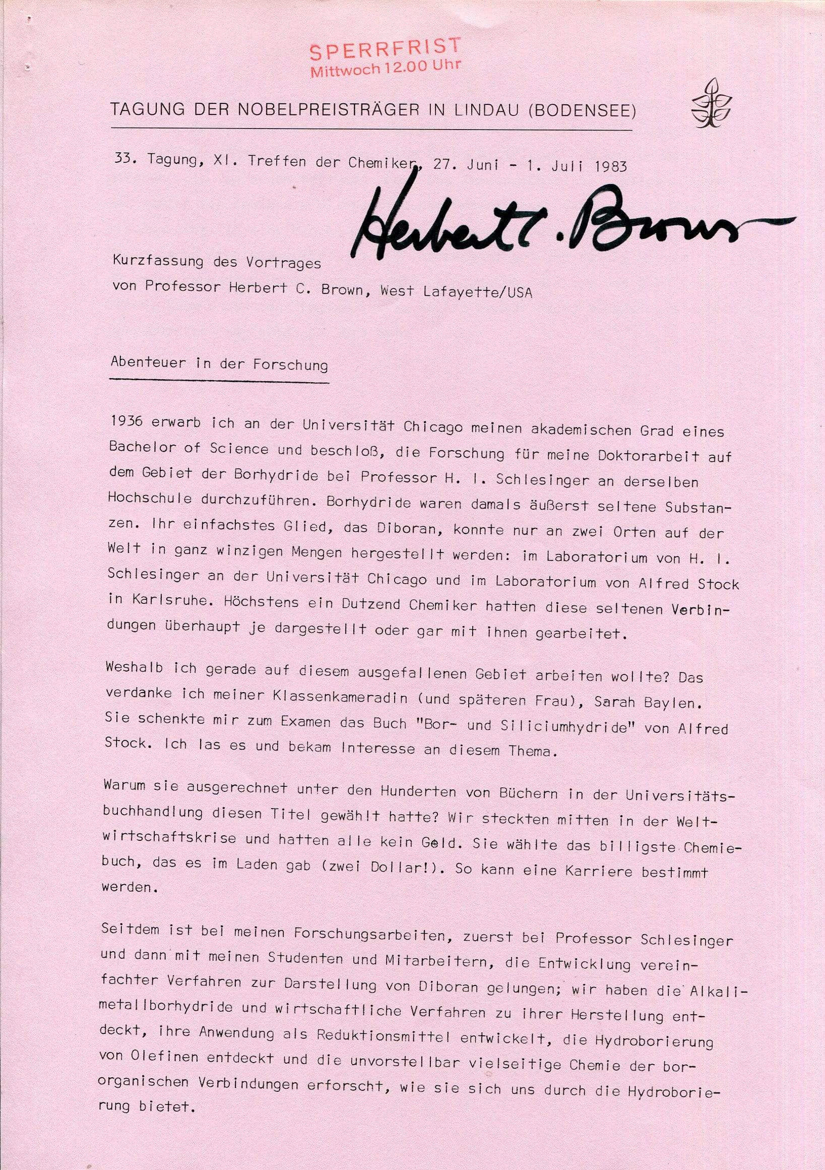 Brown, Herbert C. autograph