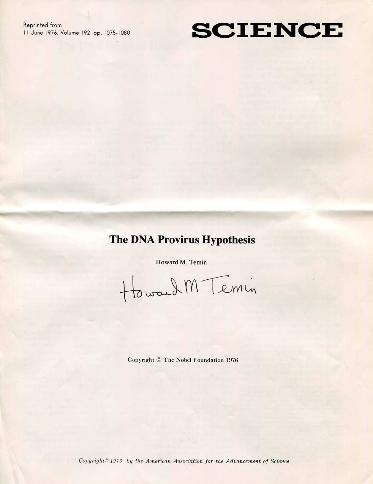 Temin, Howard M. autograph