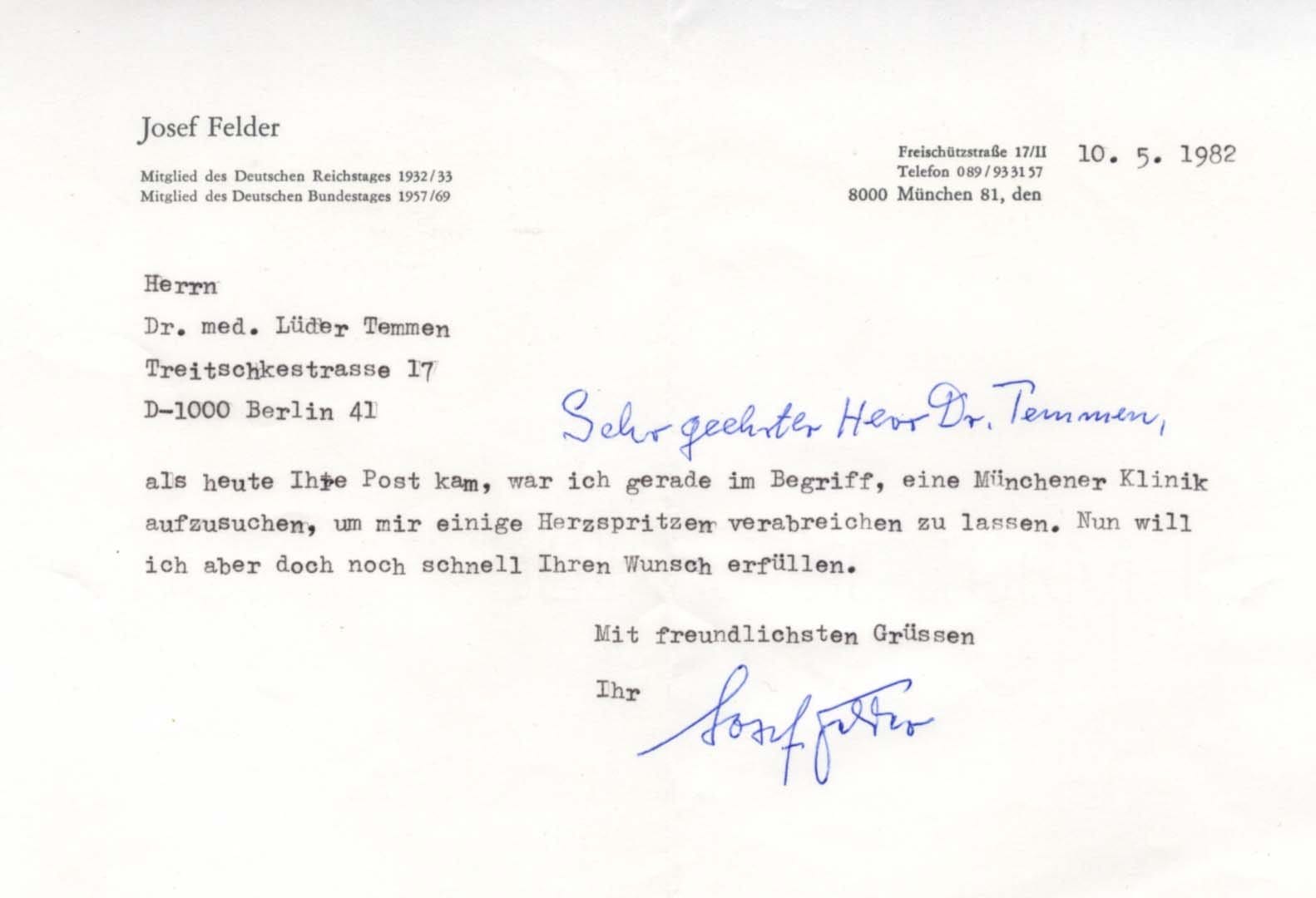 Felder, Josef autograph