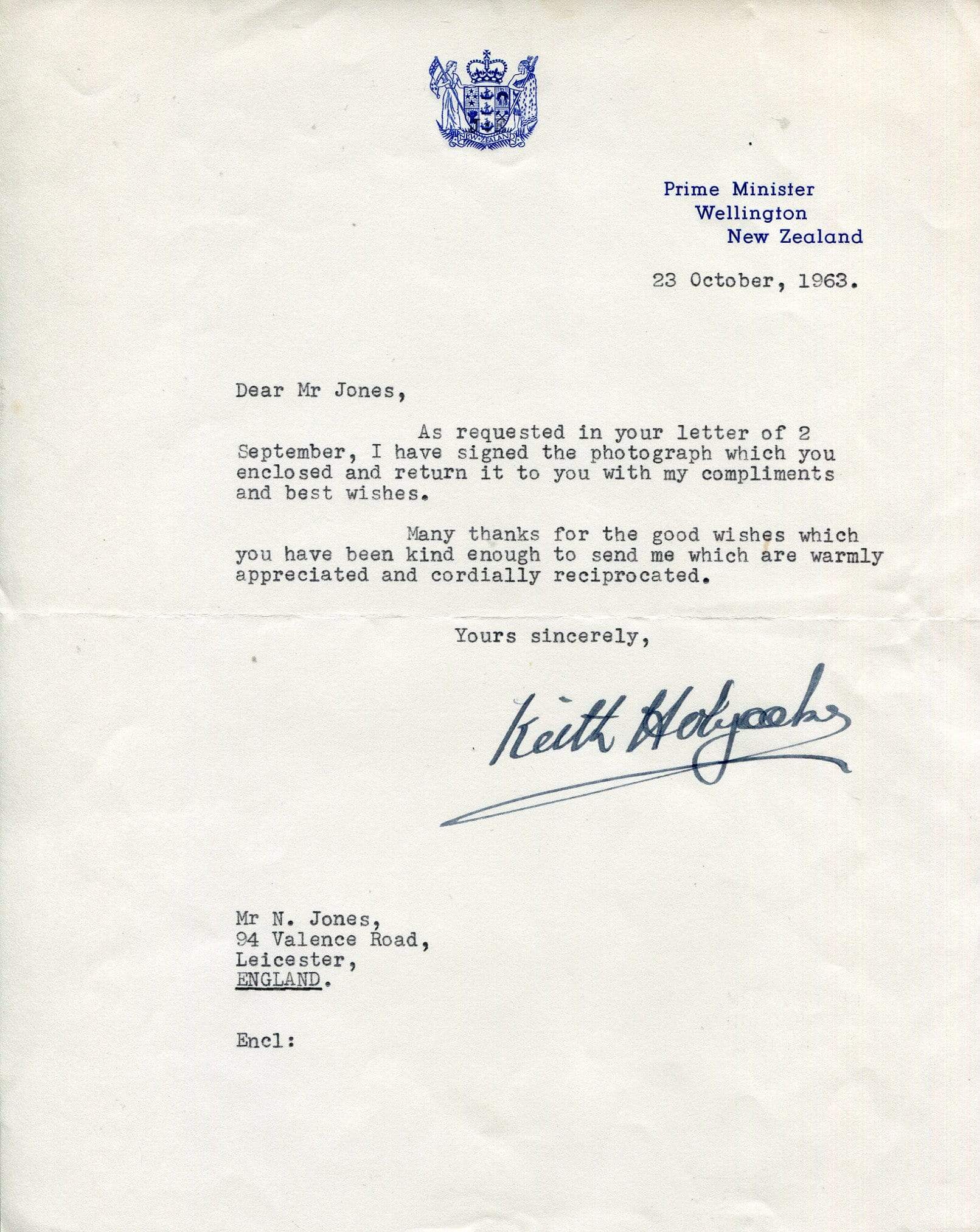 Keith Holyoake Autograph Autogramm | ID 6893301170325