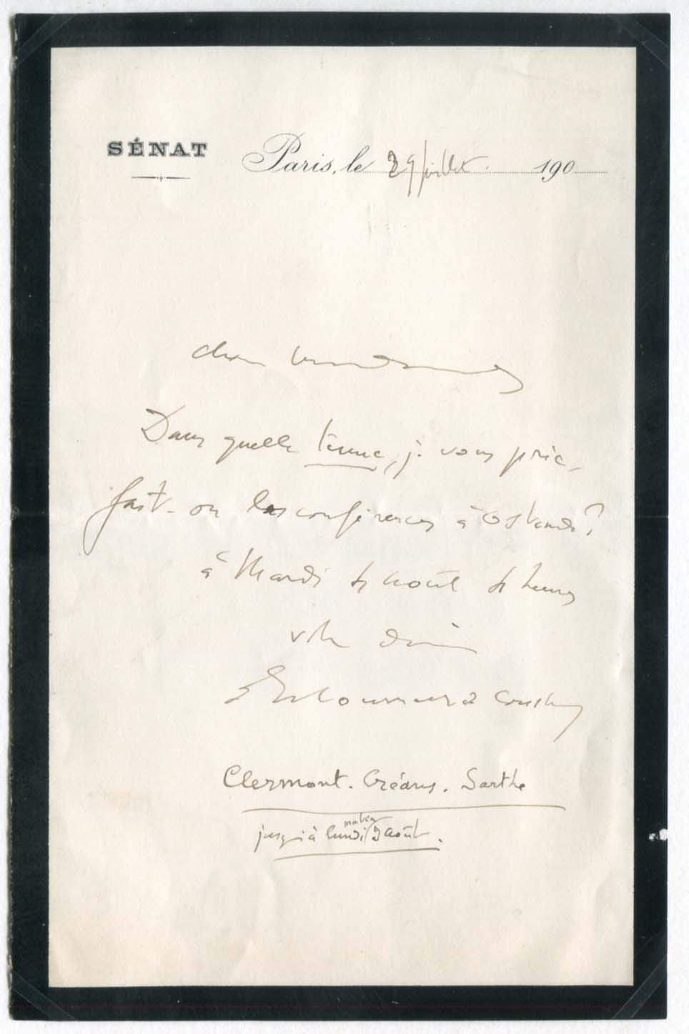 d'Estournelles de Constant, Paul autograph