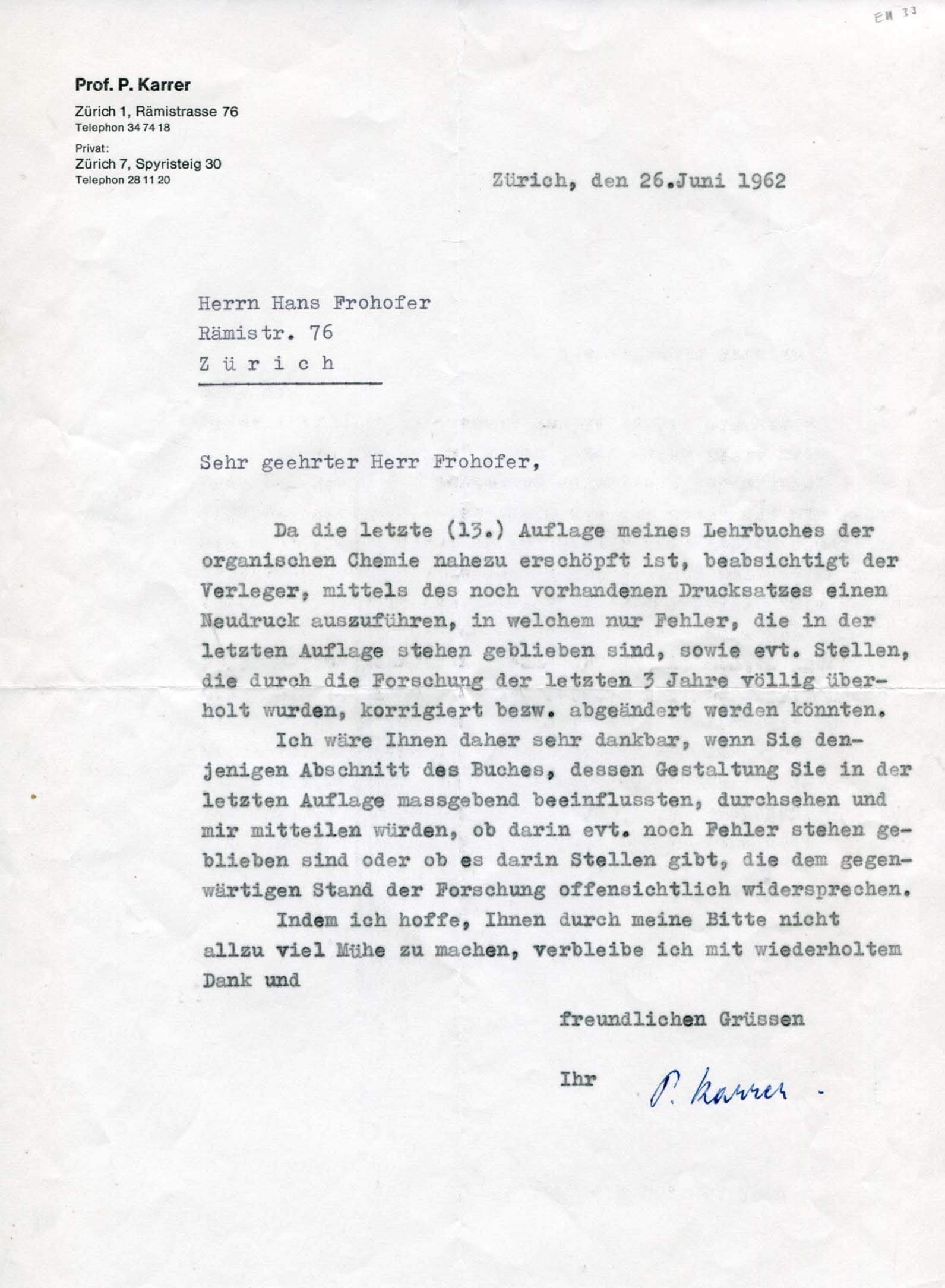 Karrer, Paul autograph