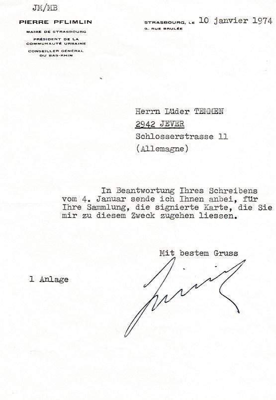 Pflimlin, Pierre autograph