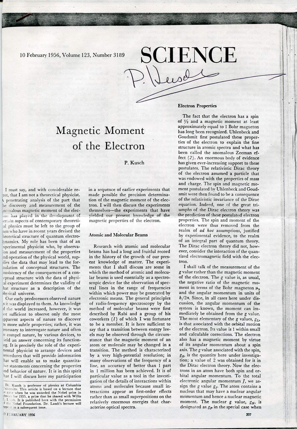 Kusch, Polykarp autograph