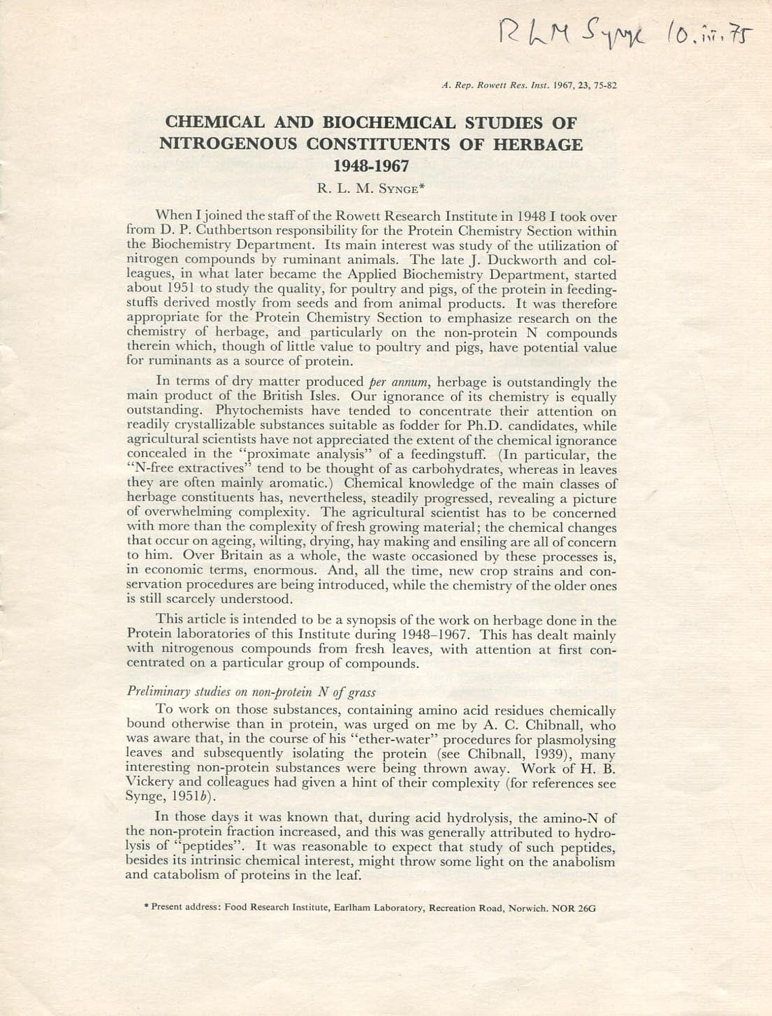 Richard Laurence Millington Synge Autograph Autogramm | ID 7302751027349