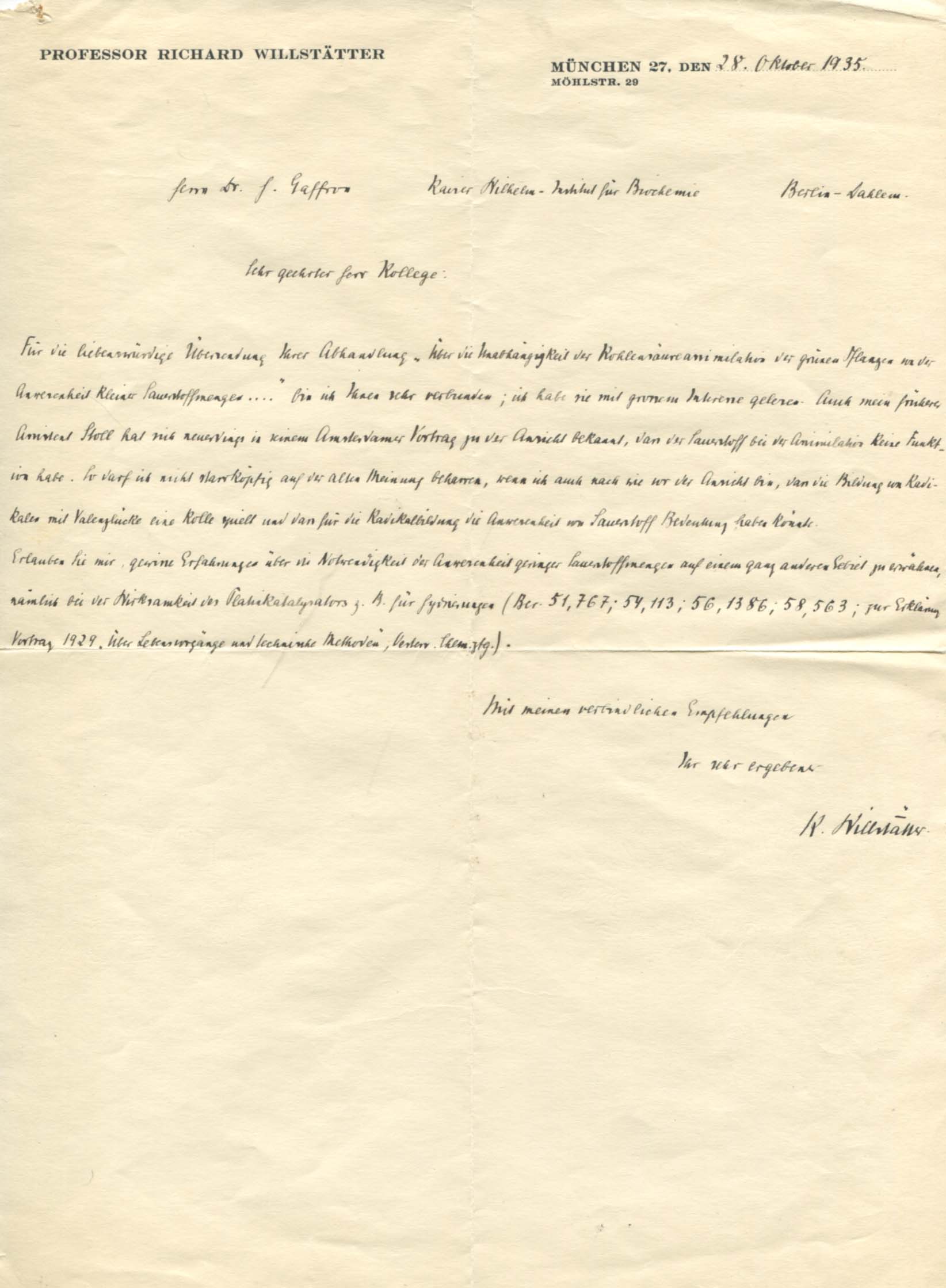 Willstätter, Richard Martin autograph