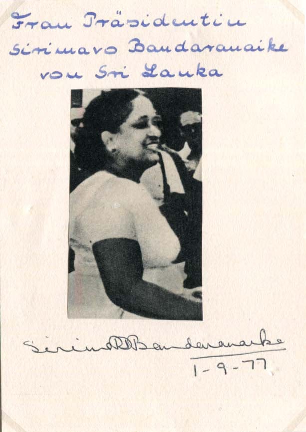 Sirima Ratwatte Dias Bandaranaike Autograph Autogramm | ID 7532810240149