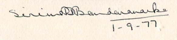 Sirima Ratwatte Dias Bandaranaike Autograph Autogramm | ID 7532810240149