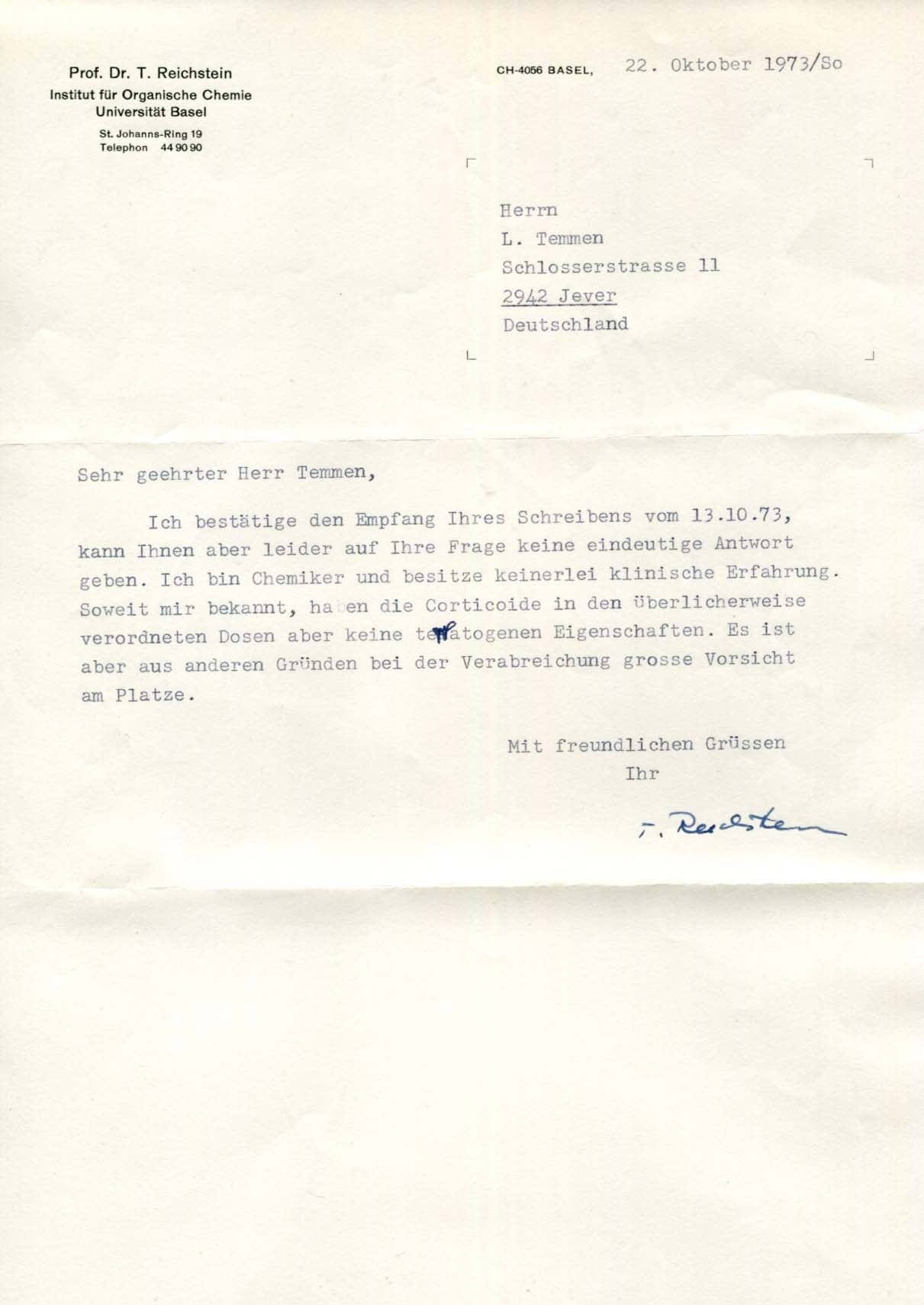 Tadeus Reichstein Autogramm