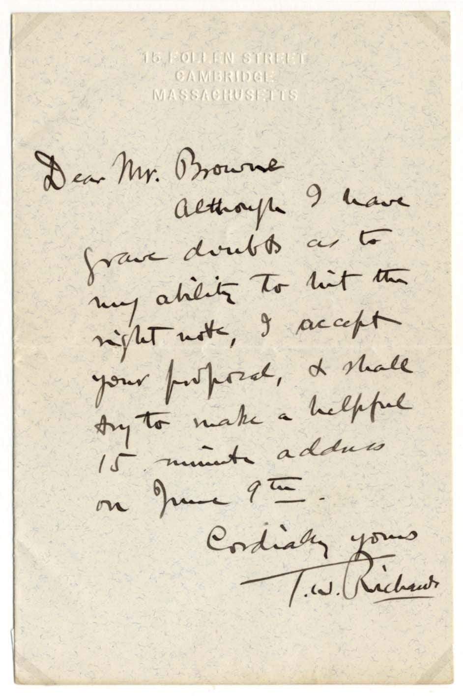 Richards, Theodor William autograph