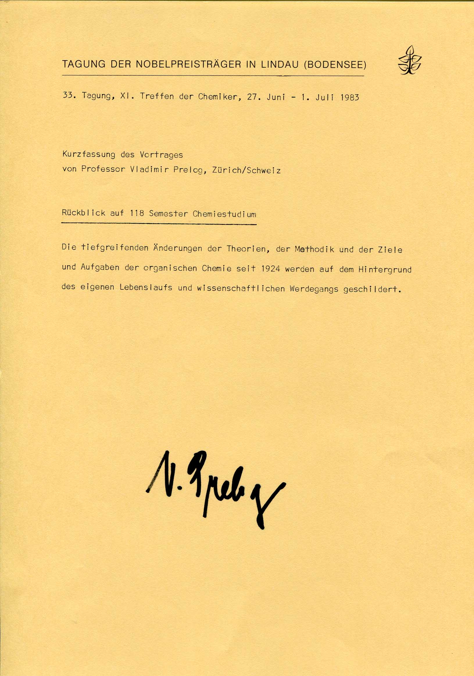 Prelog, Vladimir autograph