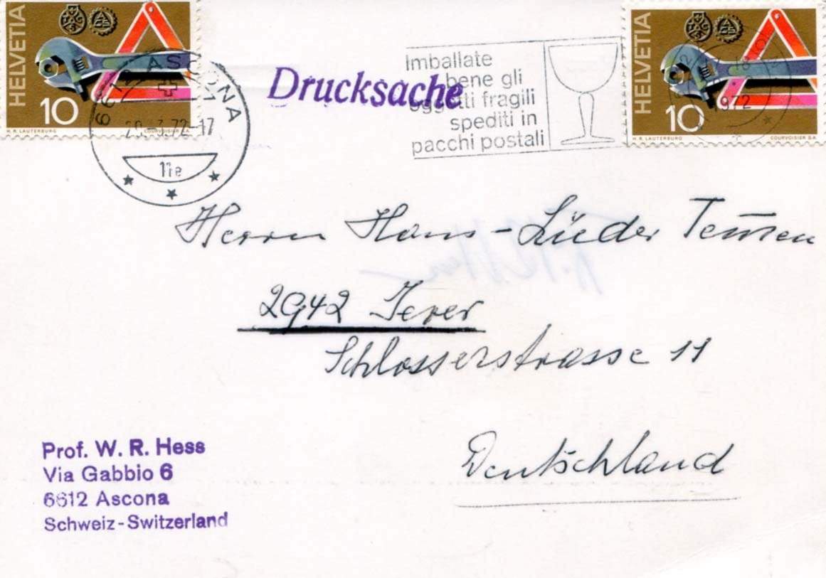 Hess, Walter Rudolf autograph