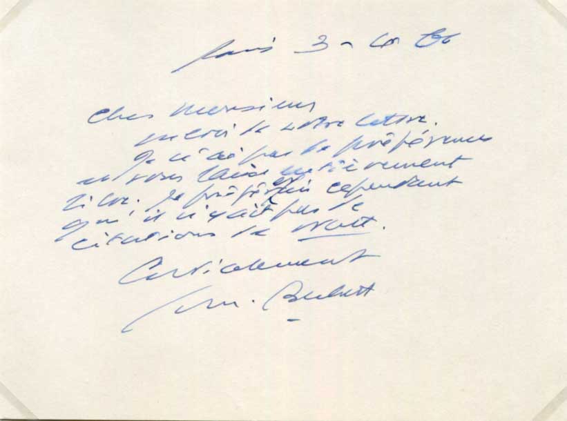 Samuel Beckett Autograph