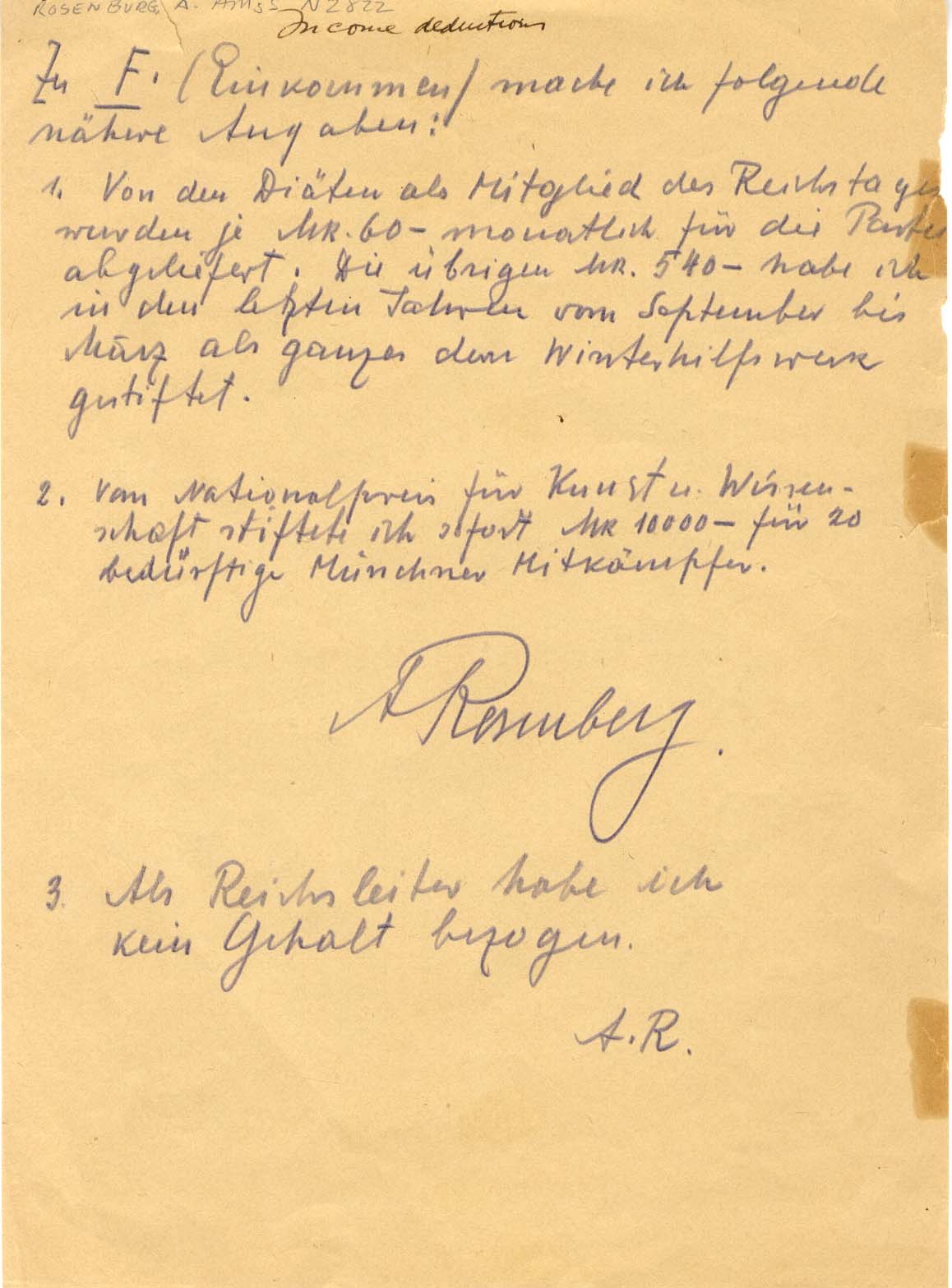 Alfred Ernst Rosenberg autograph, document signed