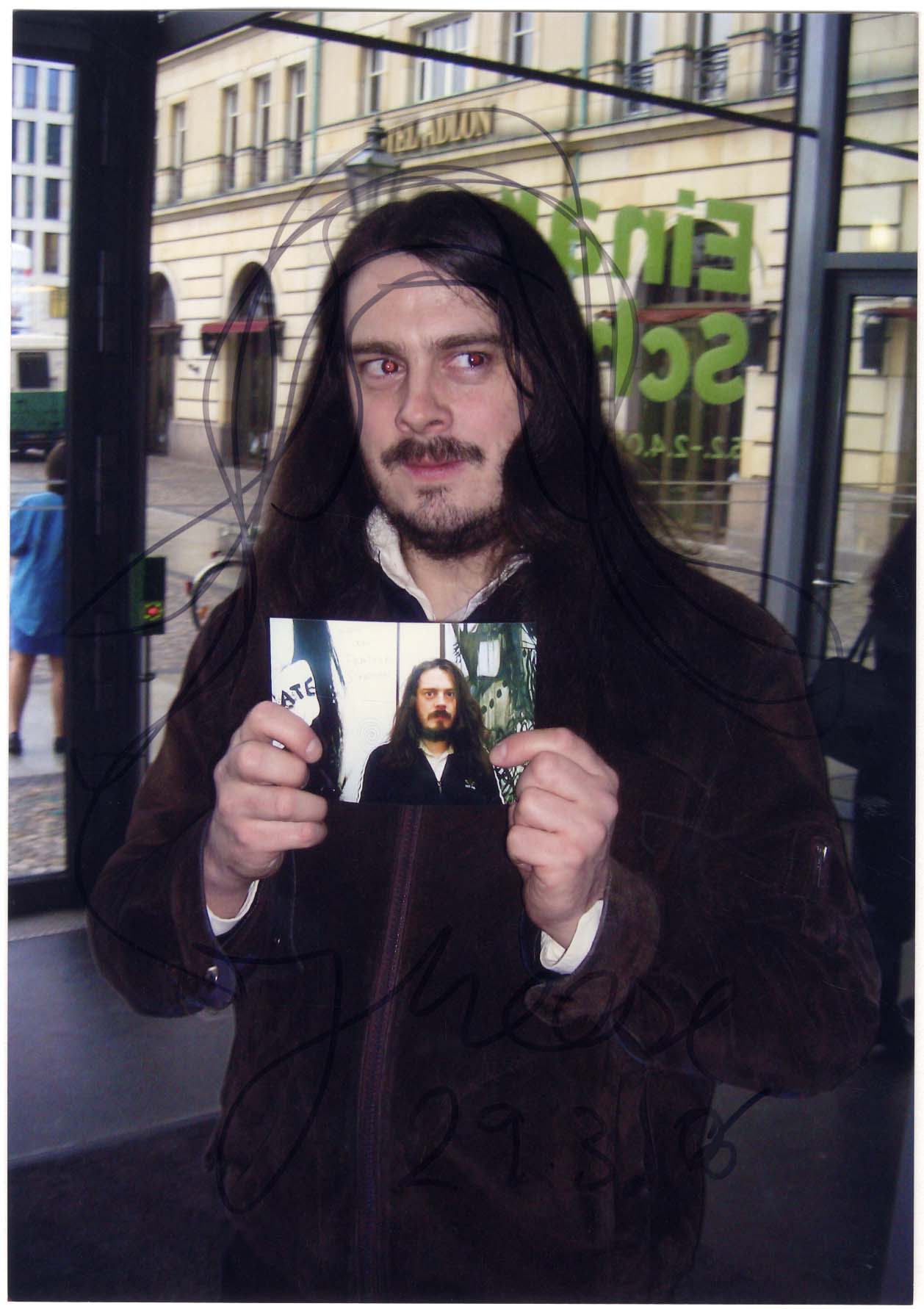 Jonathan Meese autograph, signed photograph & mounted